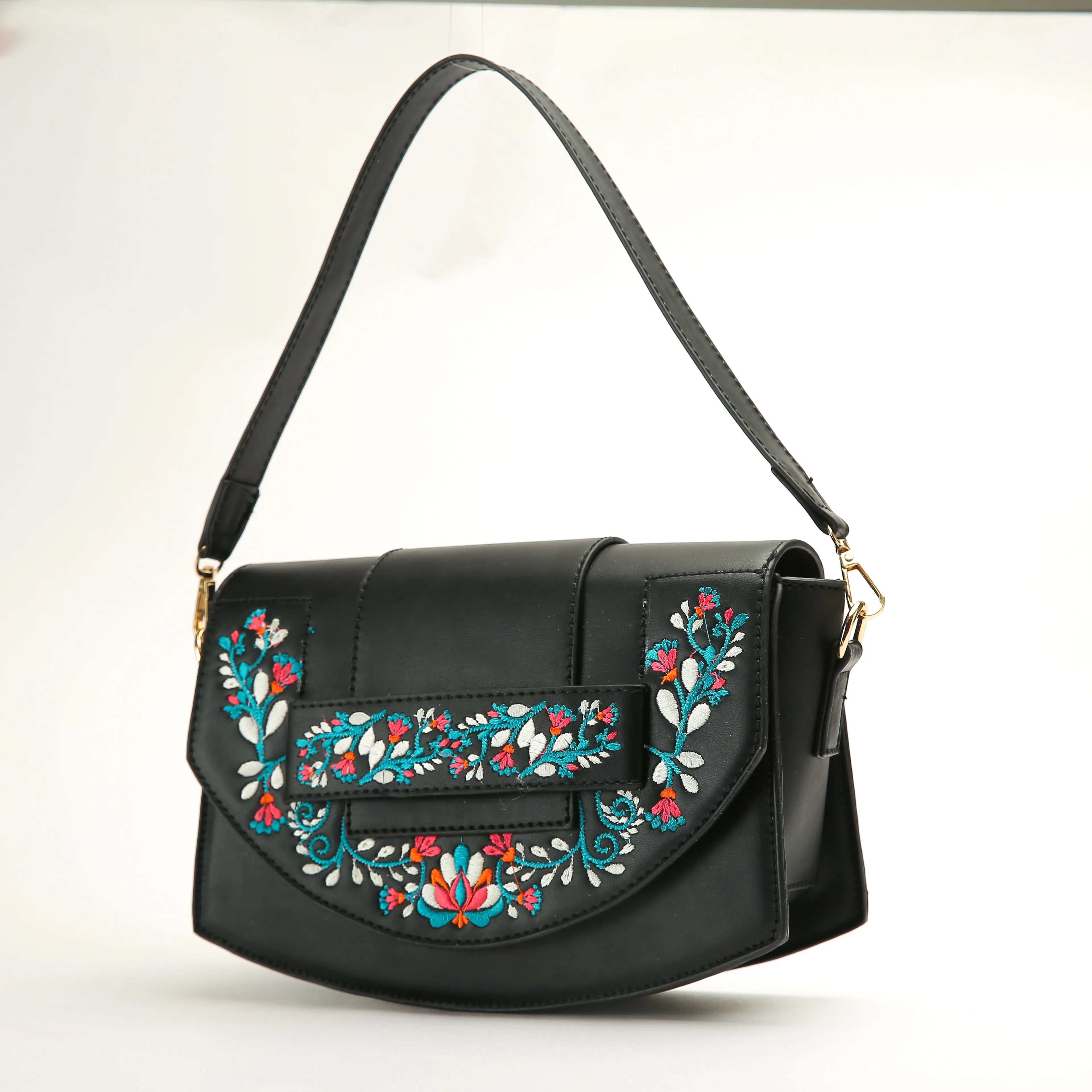 Elegance Embroidered Crossbody Bag - black