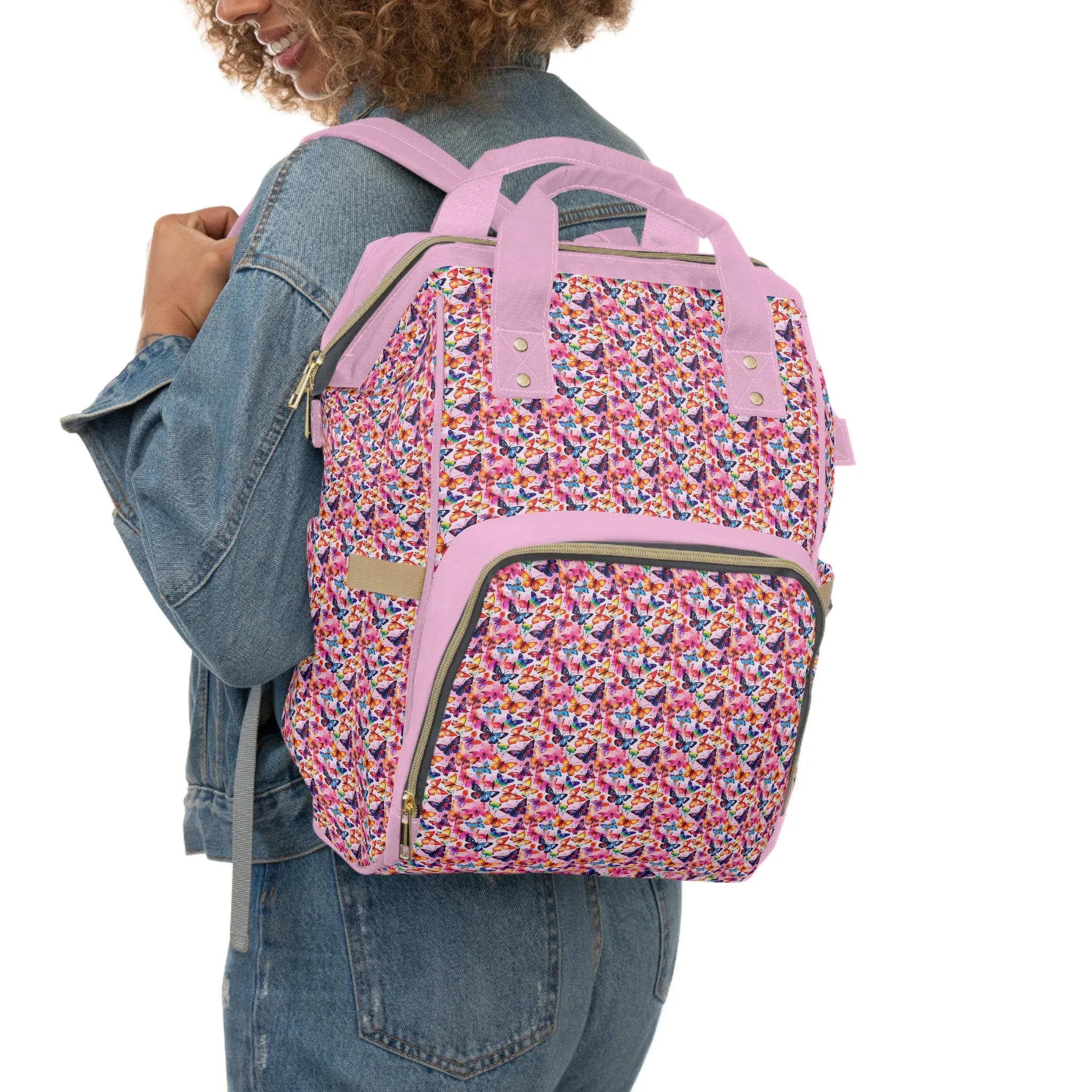 Elegant Butterfly Diaper Backpack - Lightweight & Durable Nylon Baby Bag with Beautiful Butterfly Motifs, Ideal for On-The-Go Parents