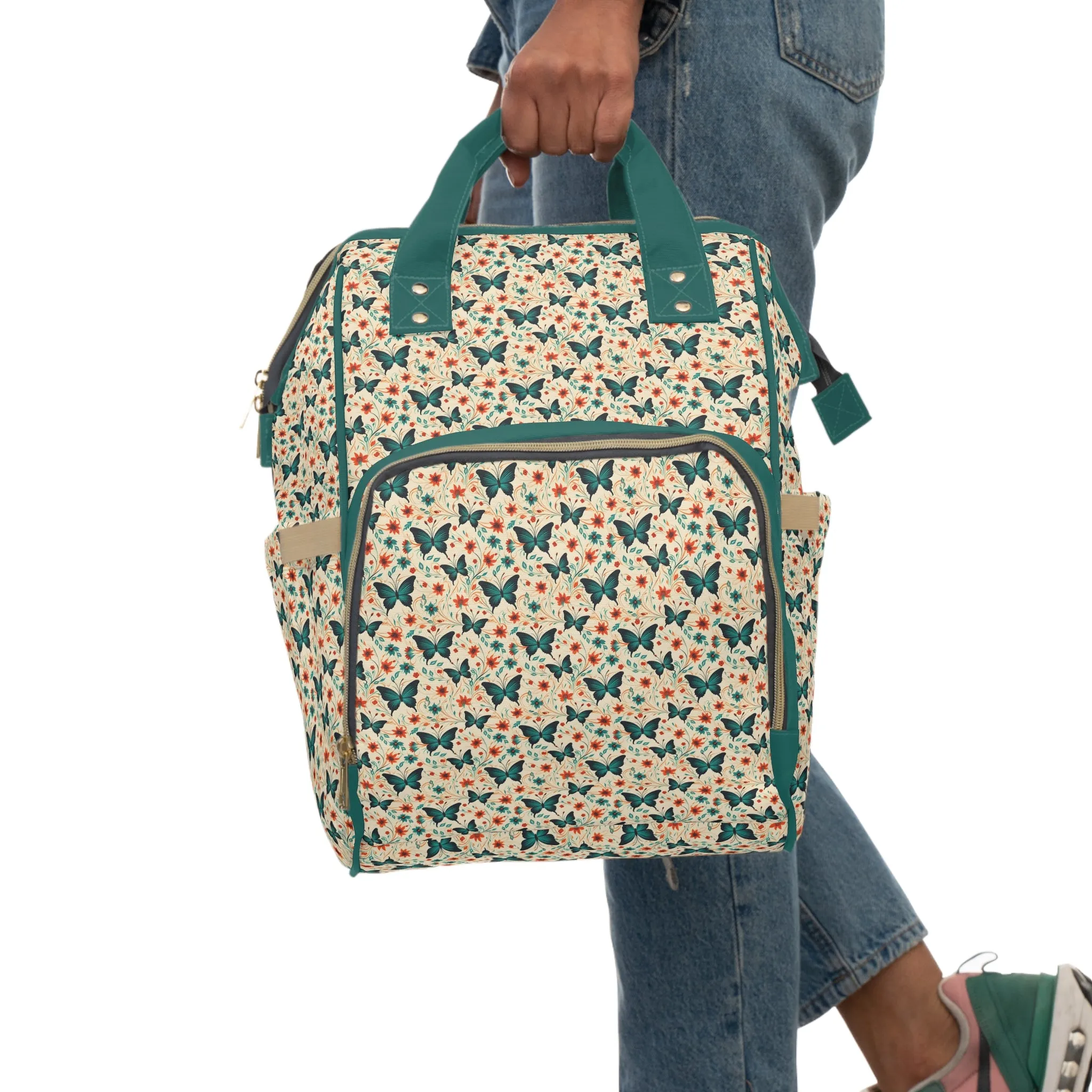 Elegant Butterfly Diaper Backpack - Lightweight & Durable Nylon Baby Bag with Beautiful Butterfly Motifs, Ideal for On-The-Go Parents