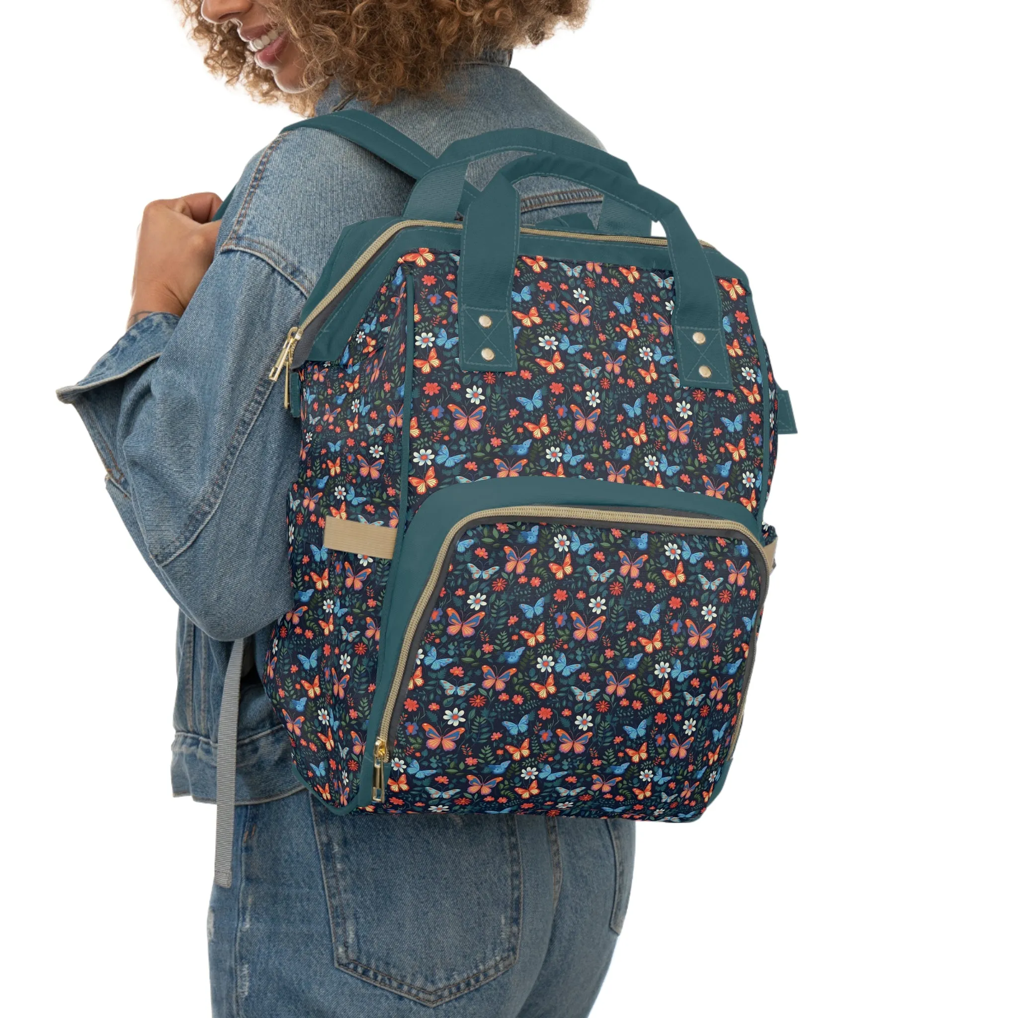 Elegant Butterfly Diaper Backpack - Lightweight & Durable Nylon Baby Bag with Beautiful Butterfly Motifs, Ideal for On-The-Go Parents