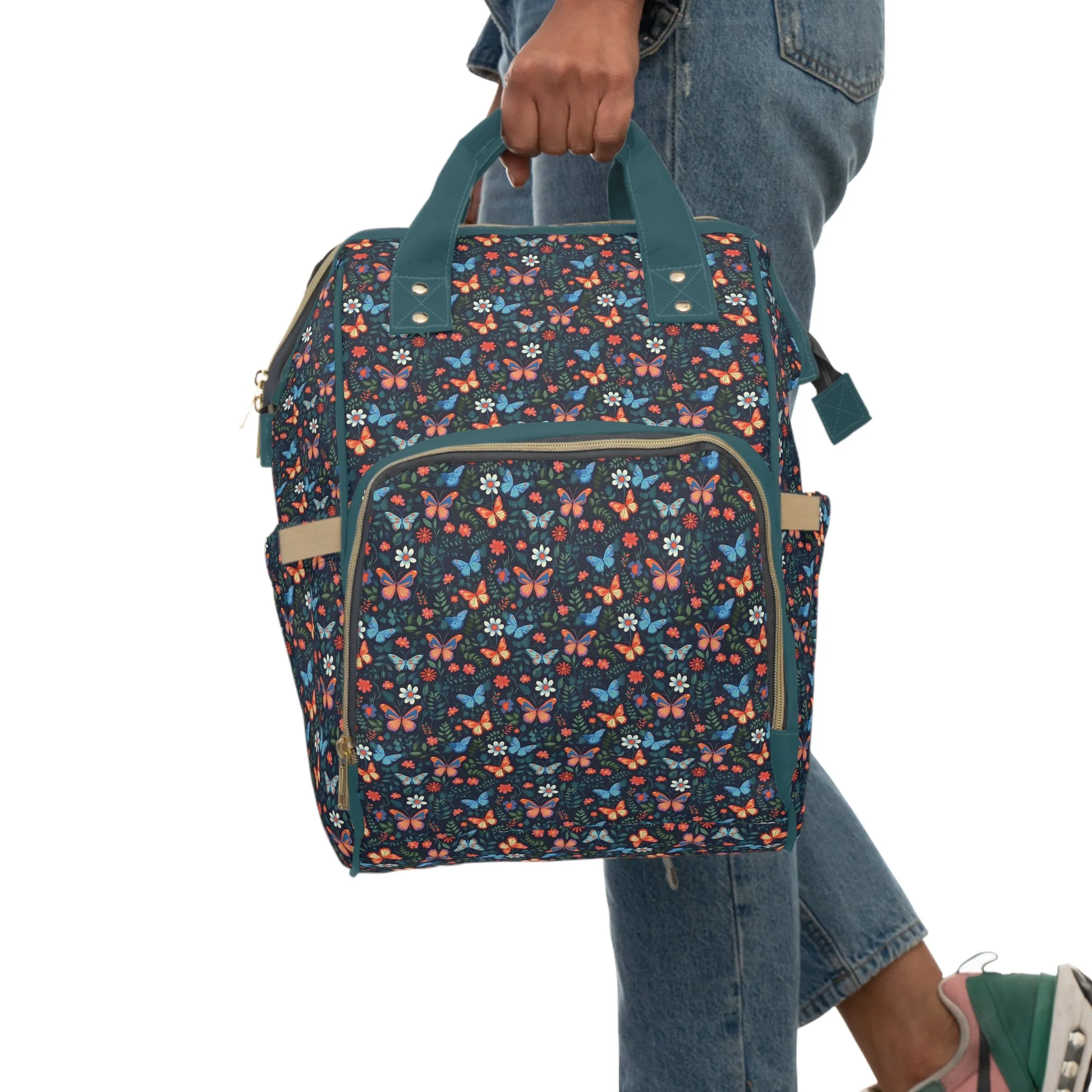 Elegant Butterfly Diaper Backpack - Lightweight & Durable Nylon Baby Bag with Beautiful Butterfly Motifs, Ideal for On-The-Go Parents