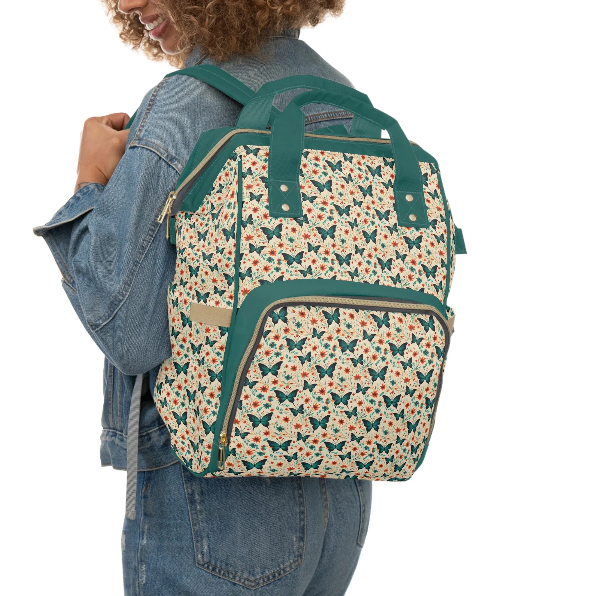 Elegant Butterfly Diaper Backpack - Lightweight & Durable Nylon Baby Bag with Beautiful Butterfly Motifs, Ideal for On-The-Go Parents