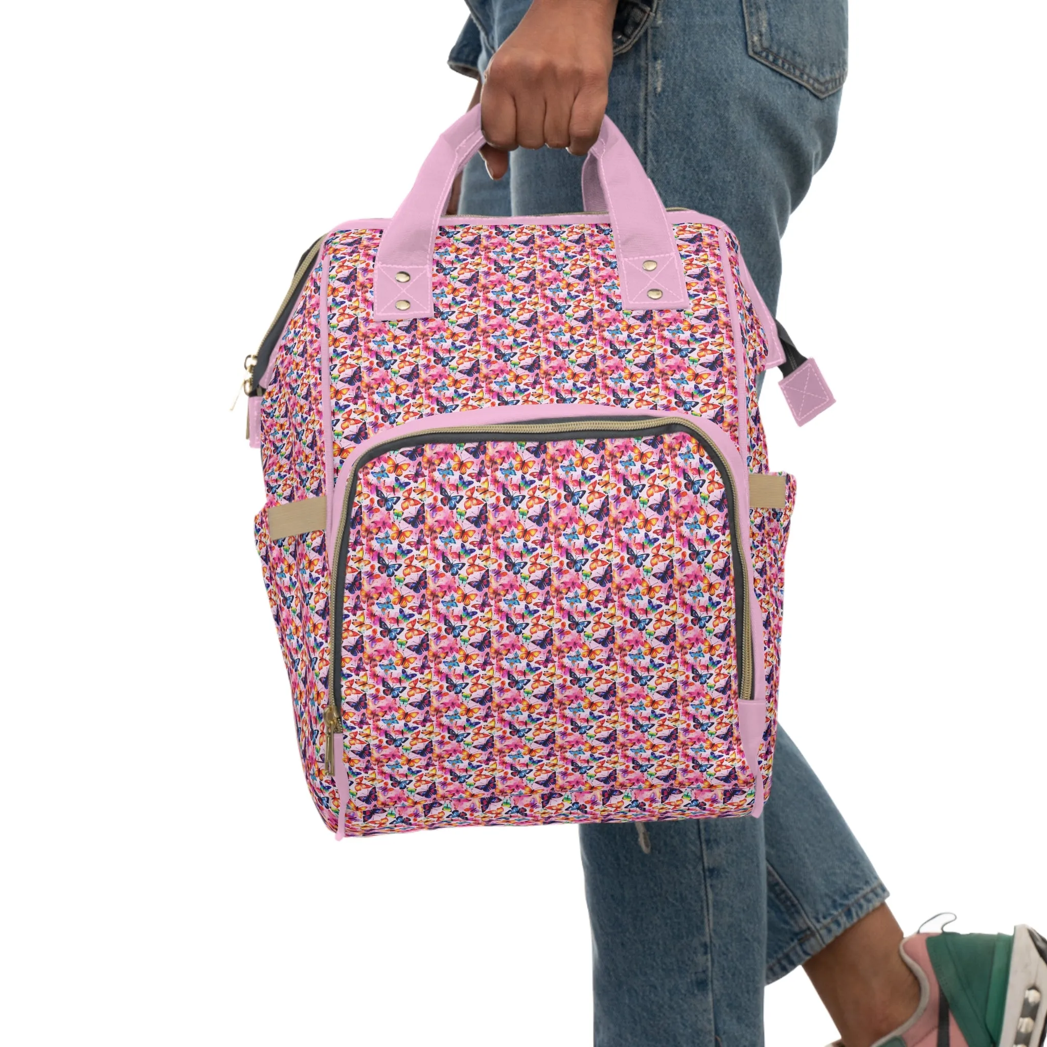 Elegant Butterfly Diaper Backpack - Lightweight & Durable Nylon Baby Bag with Beautiful Butterfly Motifs, Ideal for On-The-Go Parents
