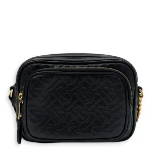 Embossed camera Crossbody Bag Small Black in Calfskin, Gold hardware