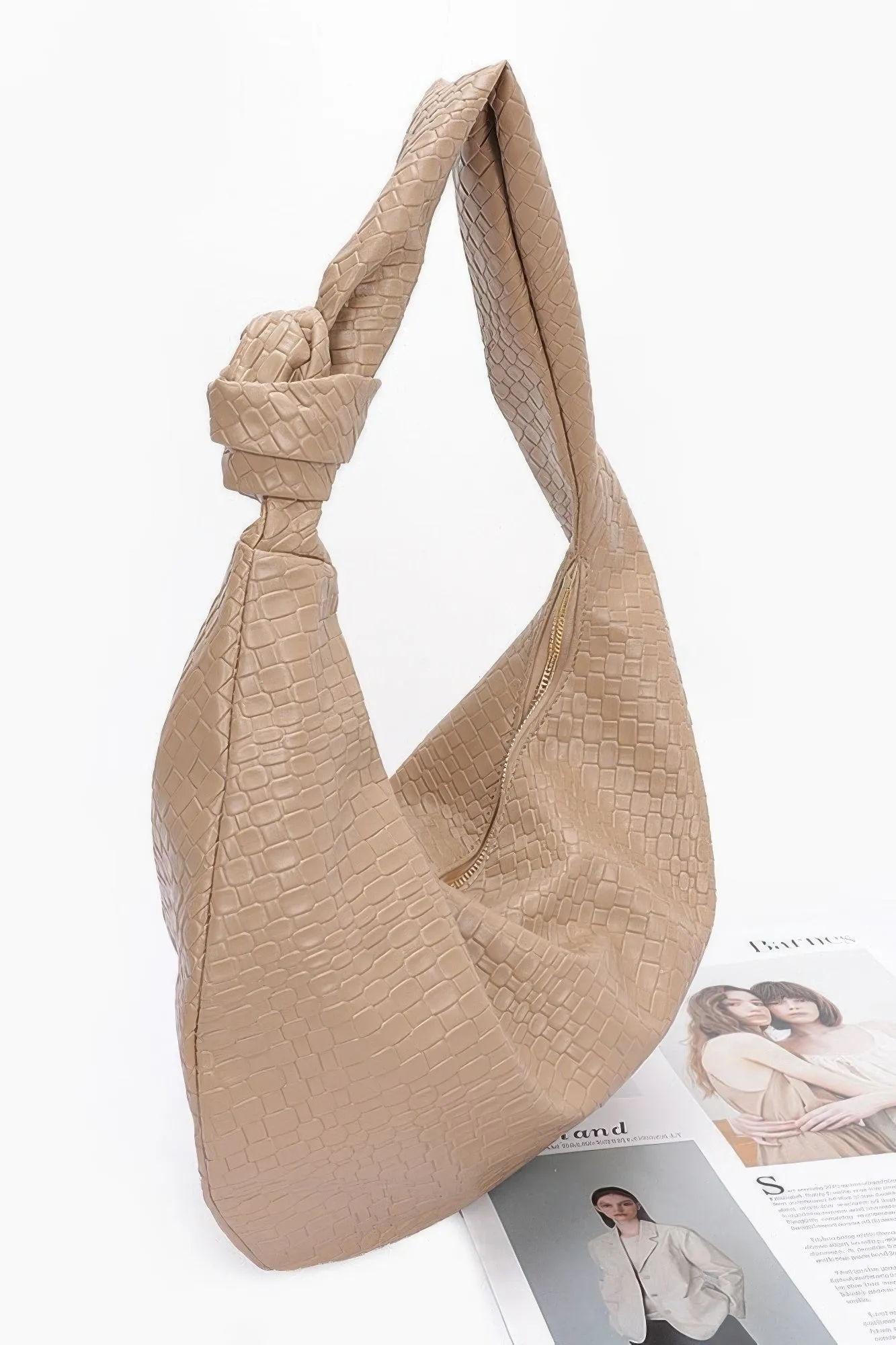 Embossed Faux Leather Big Hobo Bag