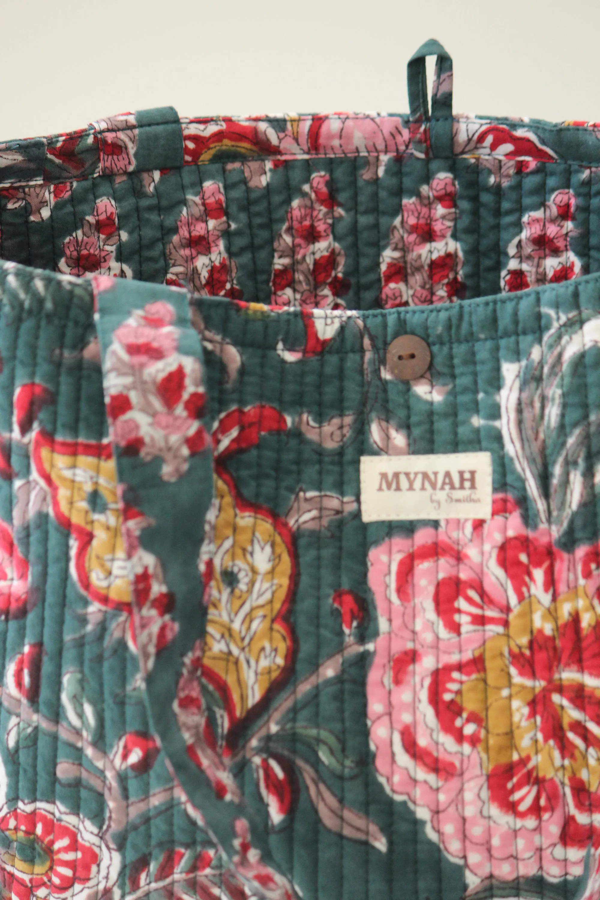 Emerald forest floral print tote bag-Small laptop size
