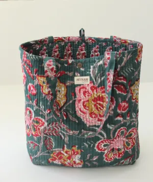 Emerald forest floral print tote bag-Small laptop size