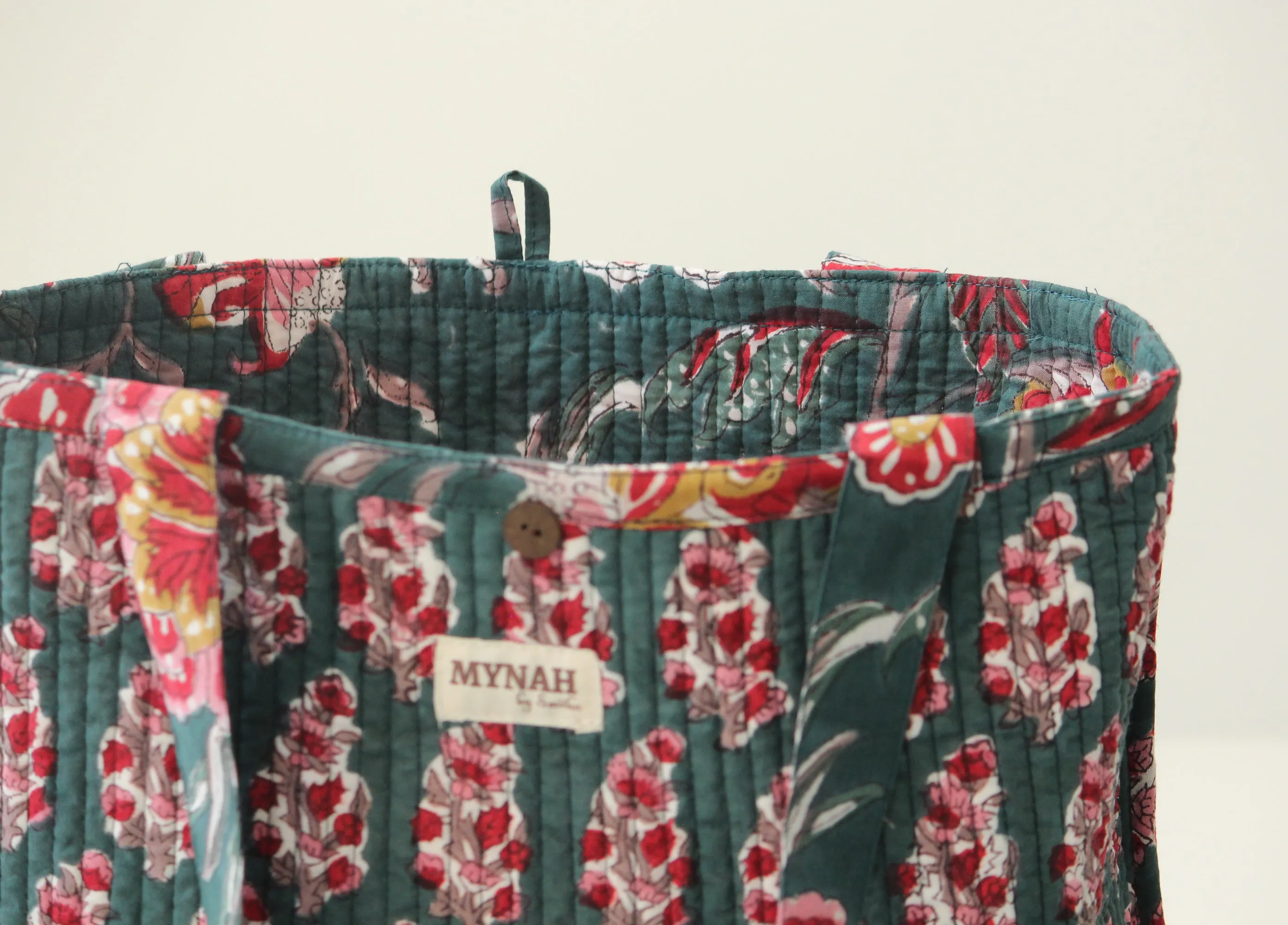 Emerald forest floral print tote bag-Small laptop size
