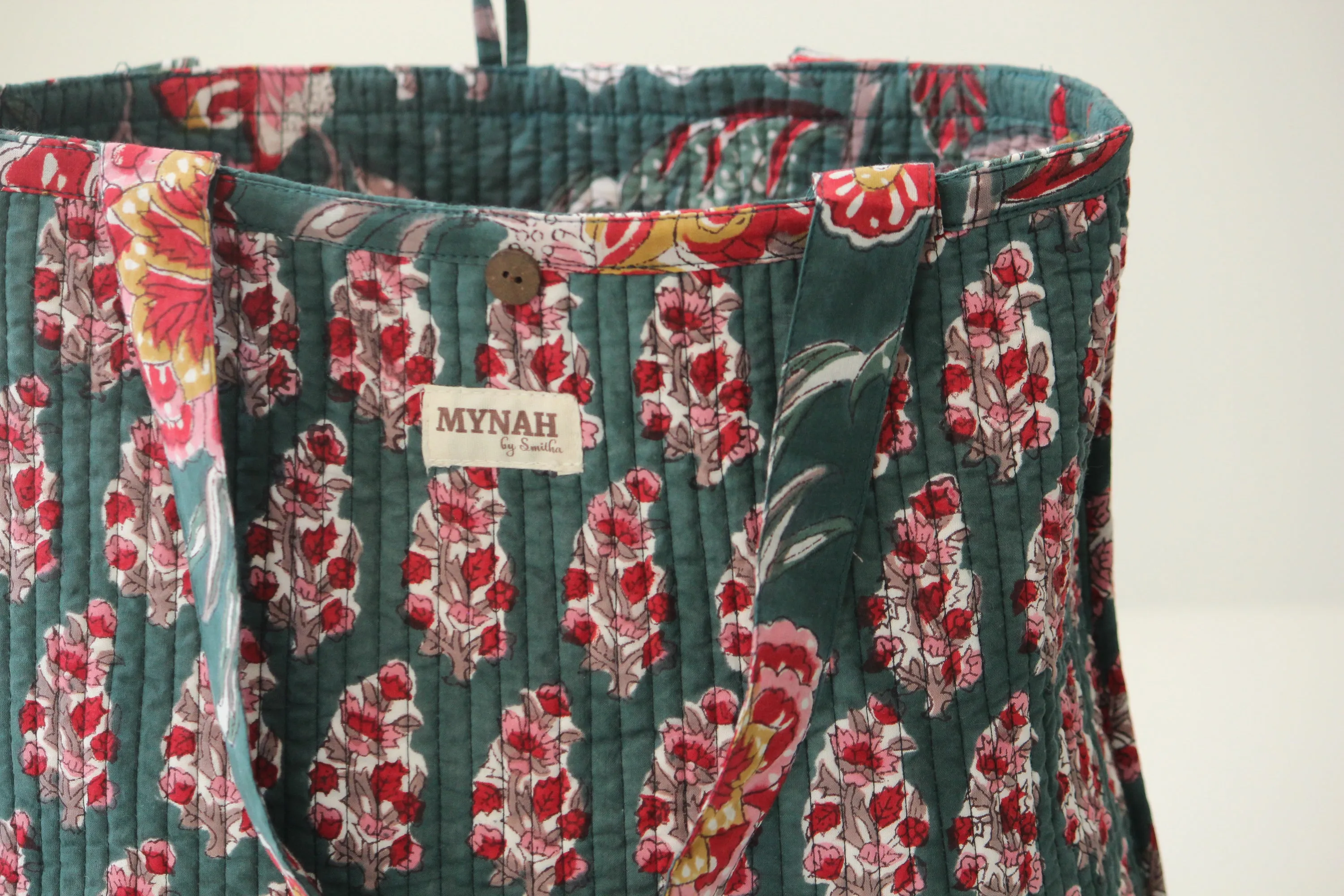 Emerald forest floral print tote bag-Small laptop size