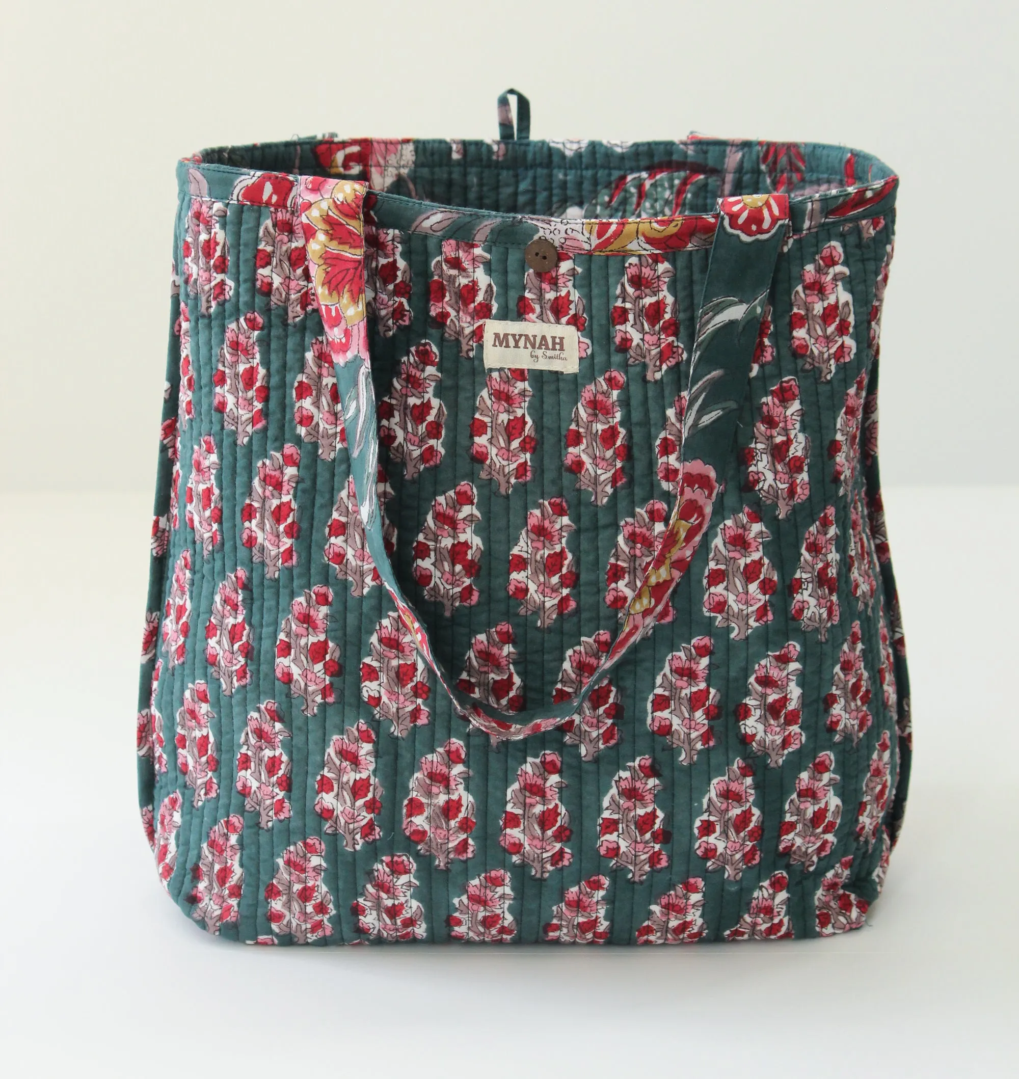 Emerald forest floral print tote bag-Small laptop size