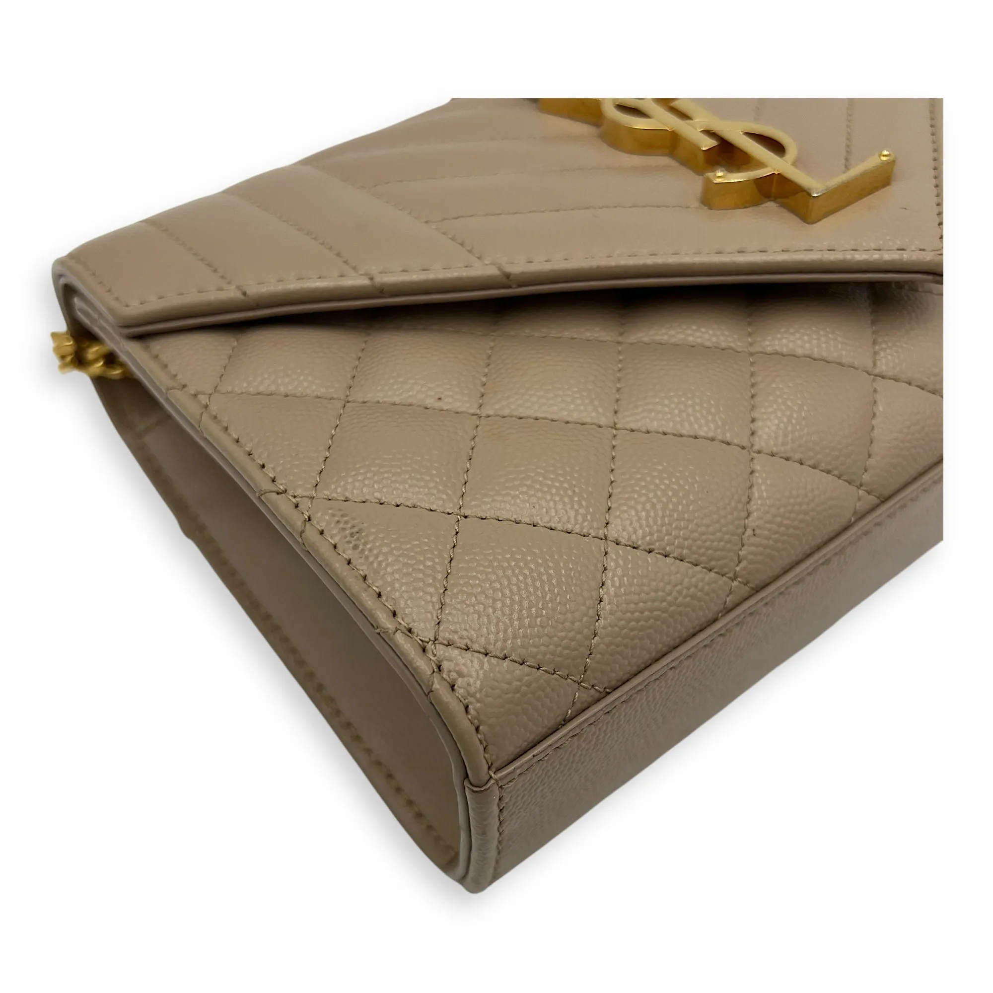 Envelope Crossbody Bag Small Beige in Calfskin, Gold hardware