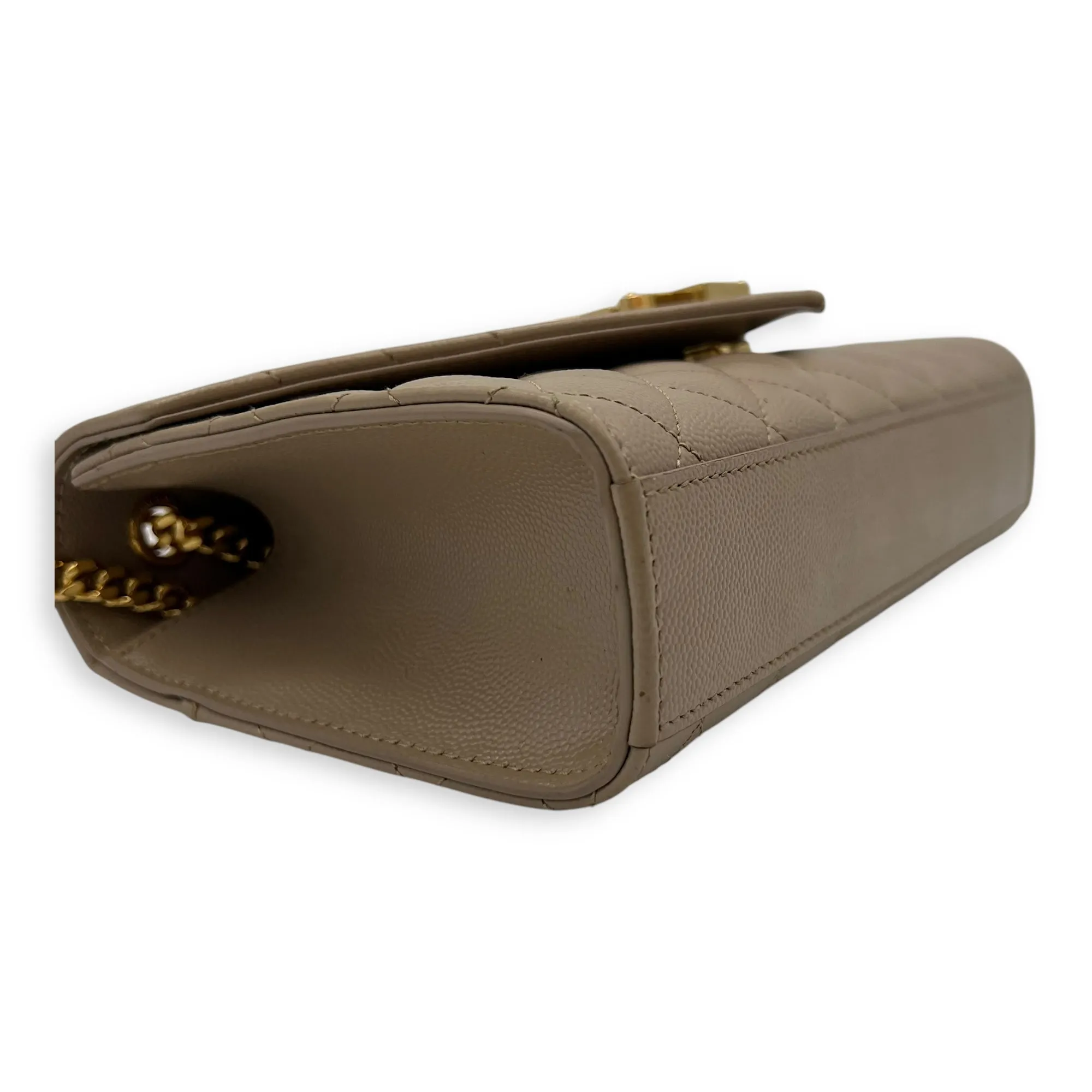 Envelope Crossbody Bag Small Beige in Calfskin, Gold hardware