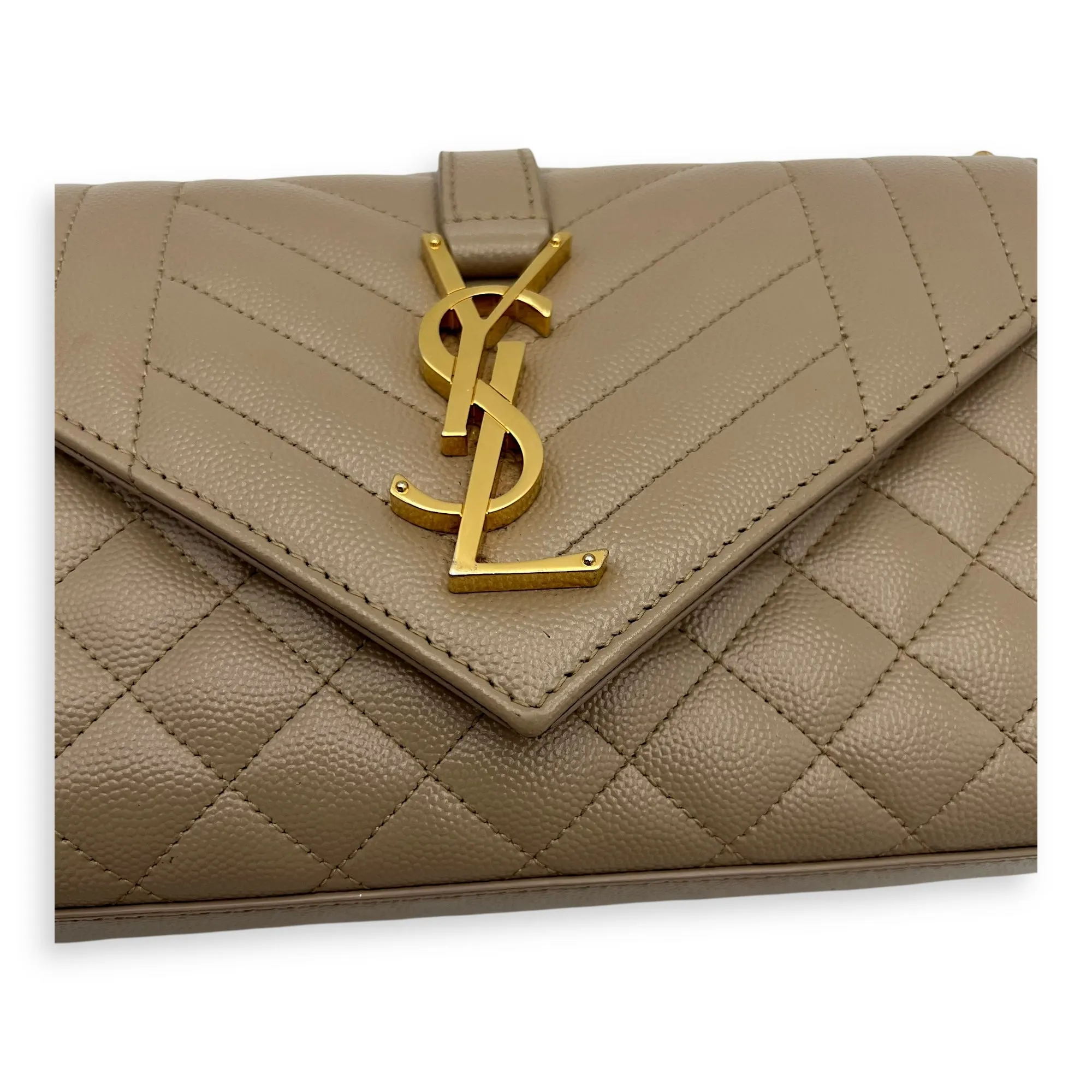 Envelope Crossbody Bag Small Beige in Calfskin, Gold hardware