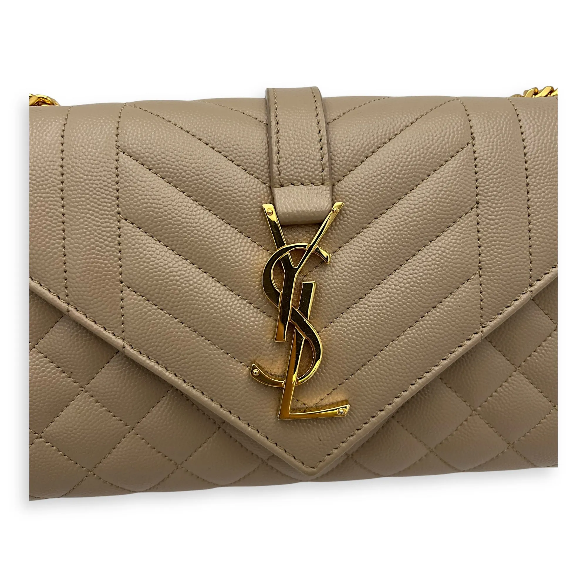 Envelope Crossbody Bag Small Beige in Calfskin, Gold hardware