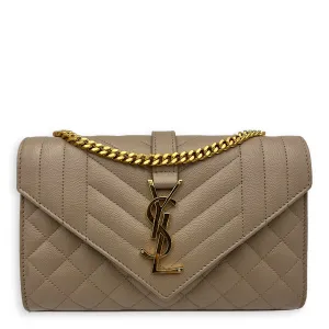 Envelope Crossbody Bag Small Beige in Calfskin, Gold hardware