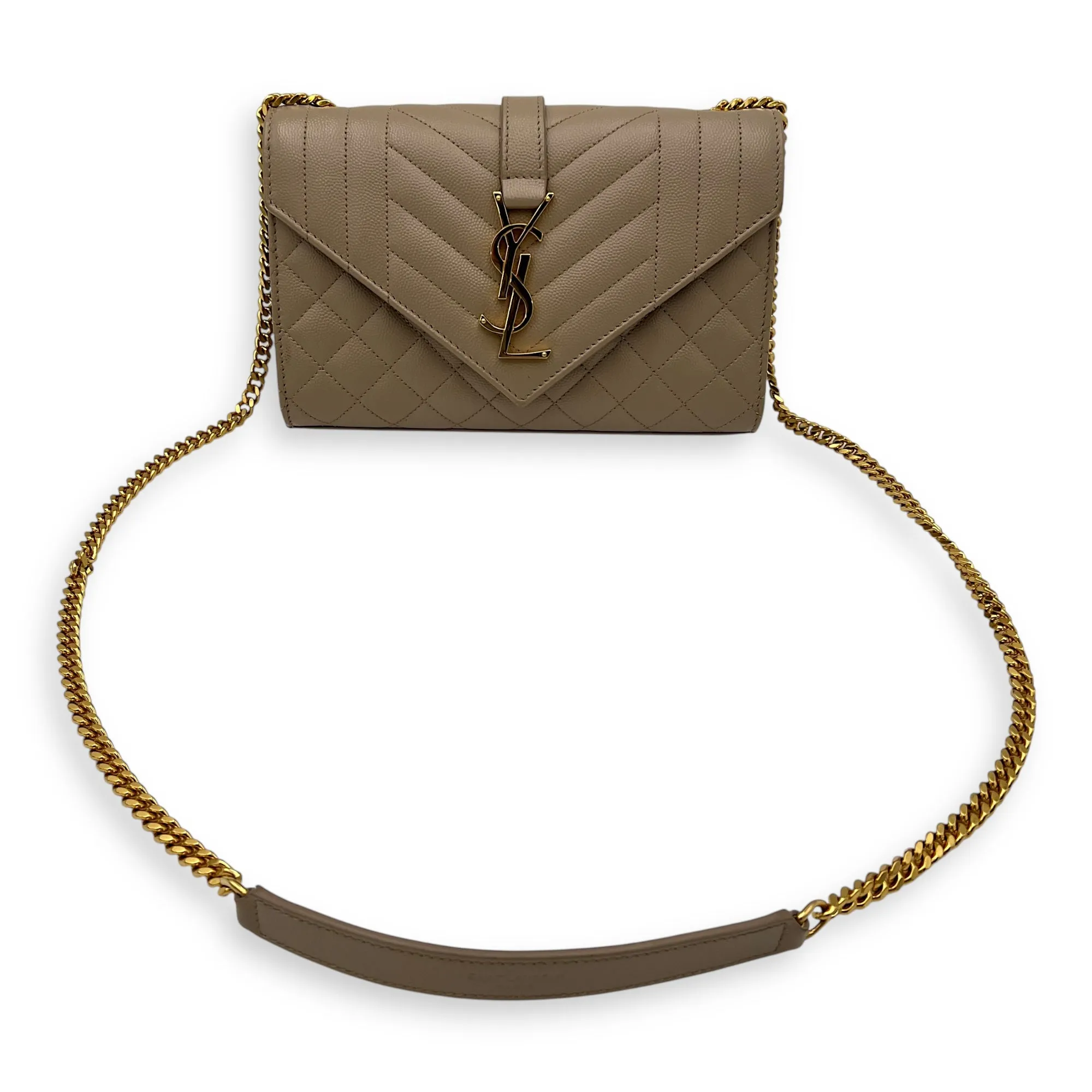 Envelope Crossbody Bag Small Beige in Calfskin, Gold hardware
