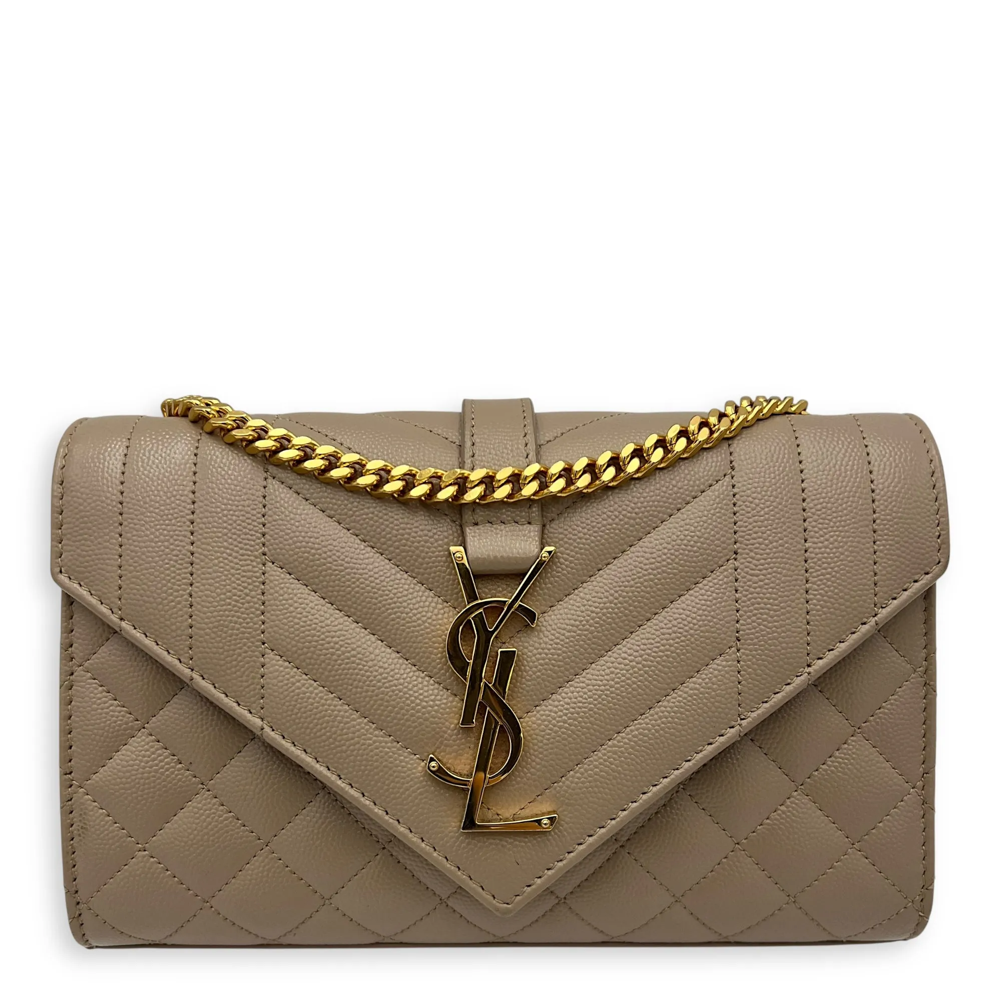 Envelope Crossbody Bag Small Beige in Calfskin, Gold hardware