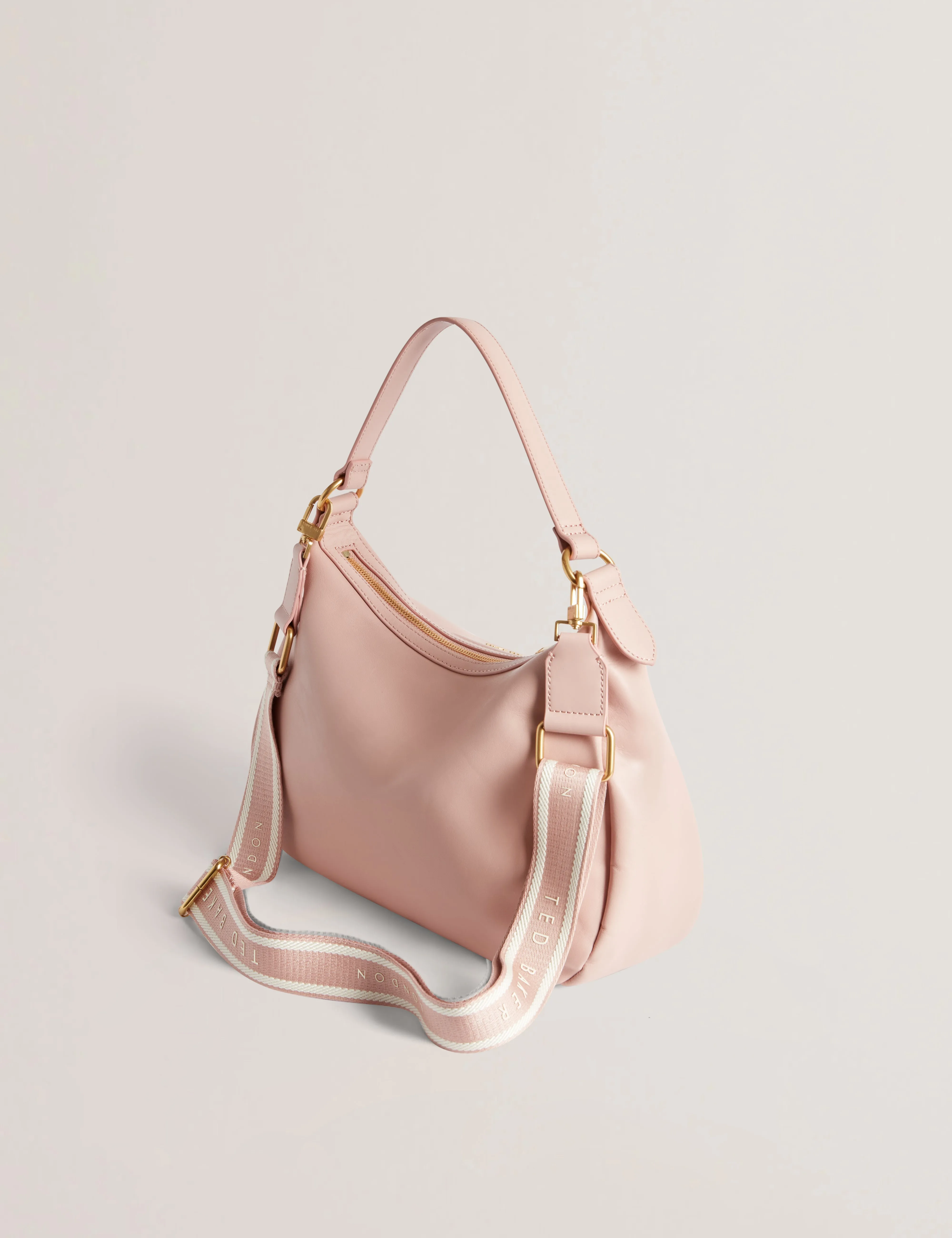 Esiah Webbing Slouchy Leather Hobo B Dusky-Pink