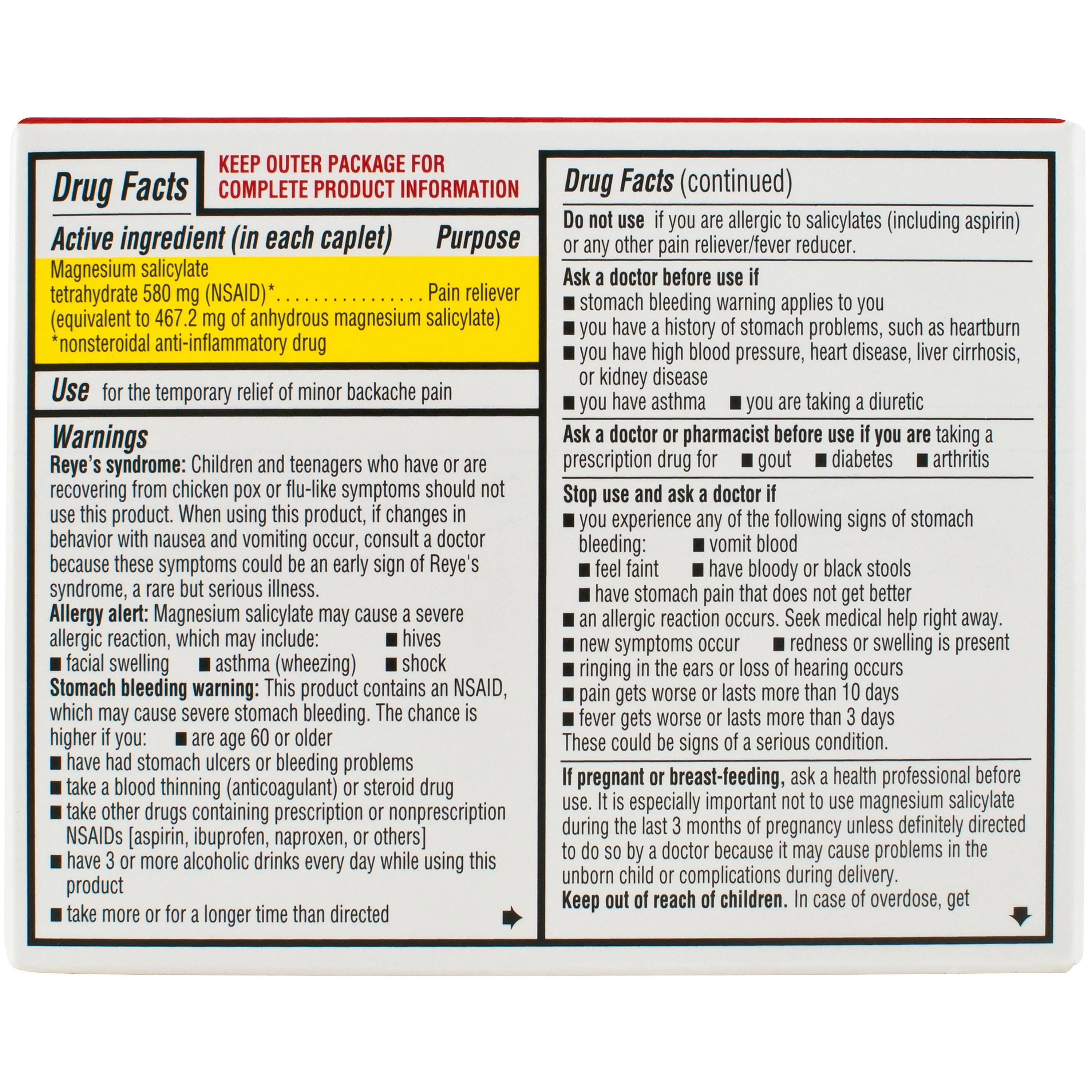 Extra Strength Back Pain Relief Magnesium Salicylate 24ct Free Shipping
