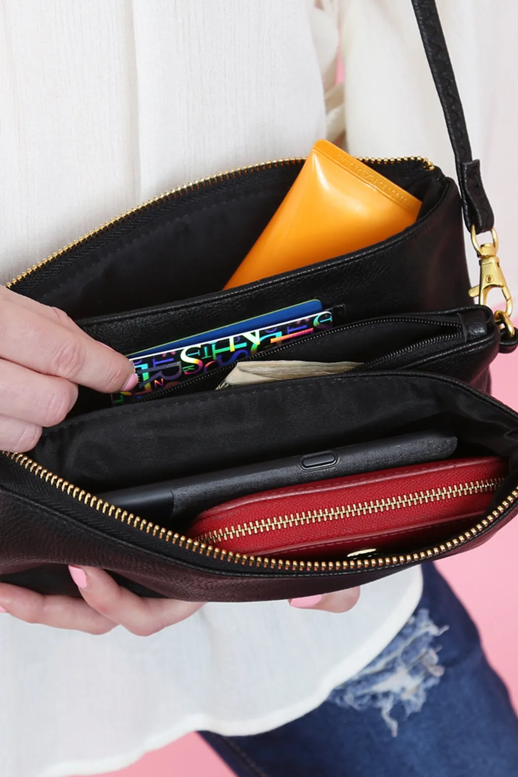 Faux Crossbody Wristlet Bag Blush - Pack of 6