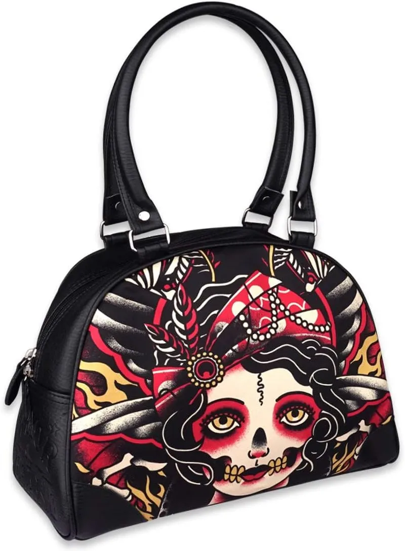 Faux Leather Bowler Purse Handbag (Gypsy Moth)