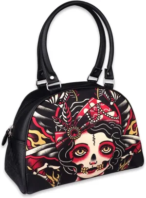 Faux Leather Bowler Purse Handbag (Gypsy Moth)