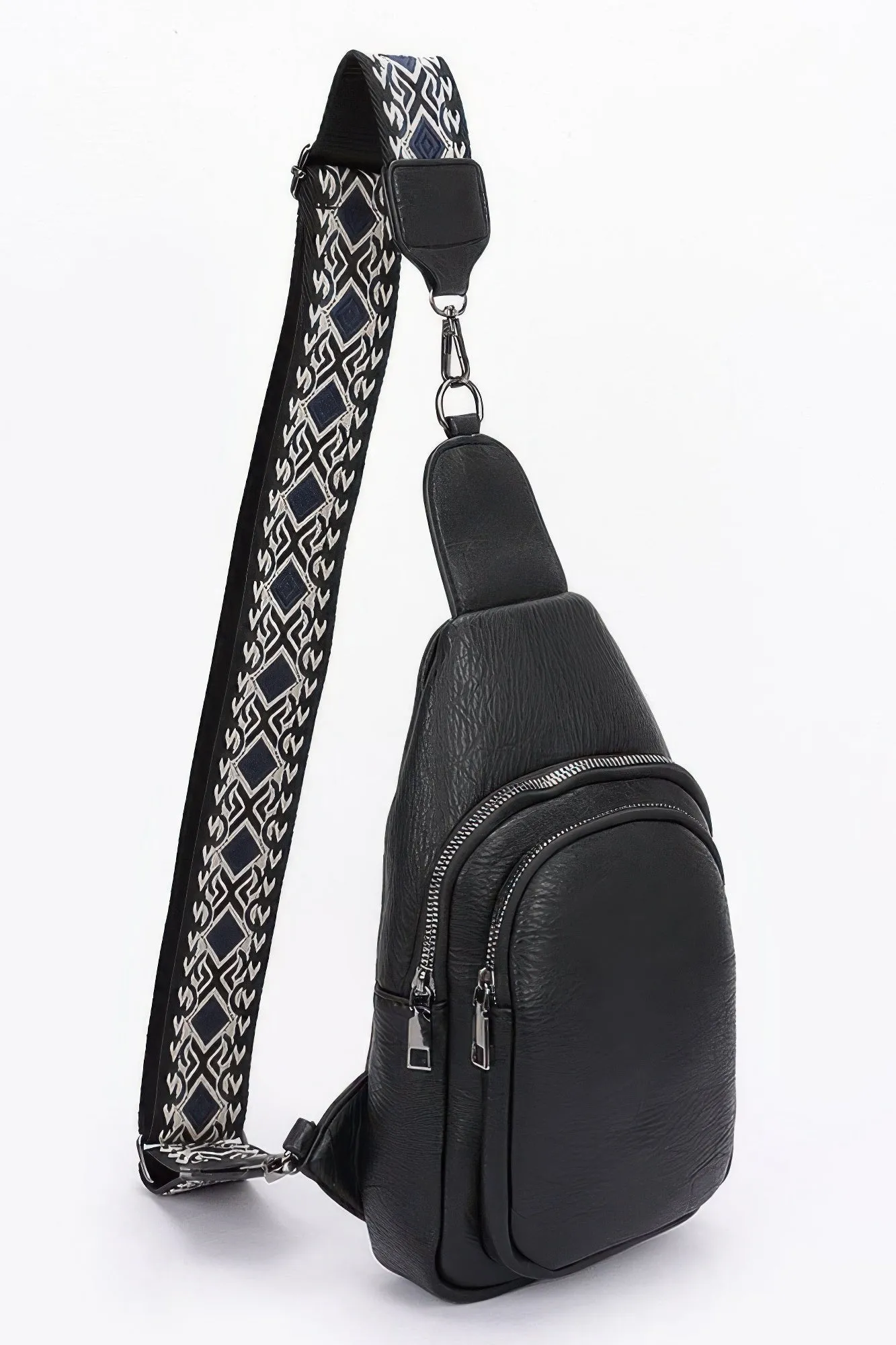 Faux Leather Sling Bag W/multi Color Strap