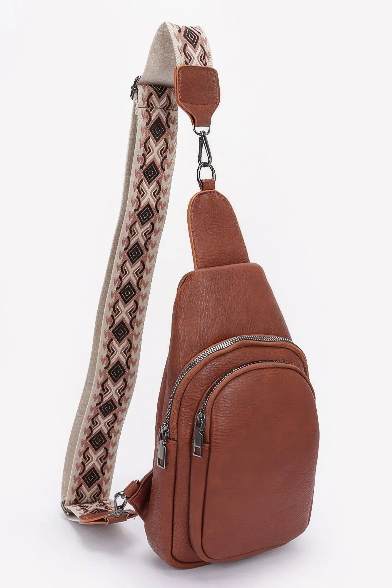 Faux Leather Sling Bag W/multi Color Strap