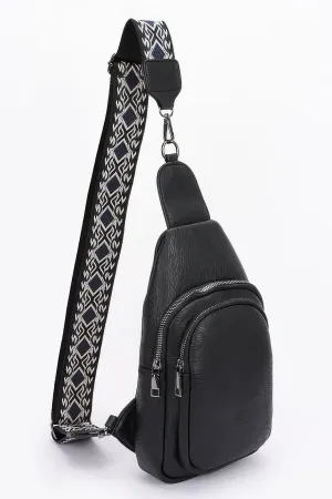 Faux Leather Sling Bag W/multi Color Strap