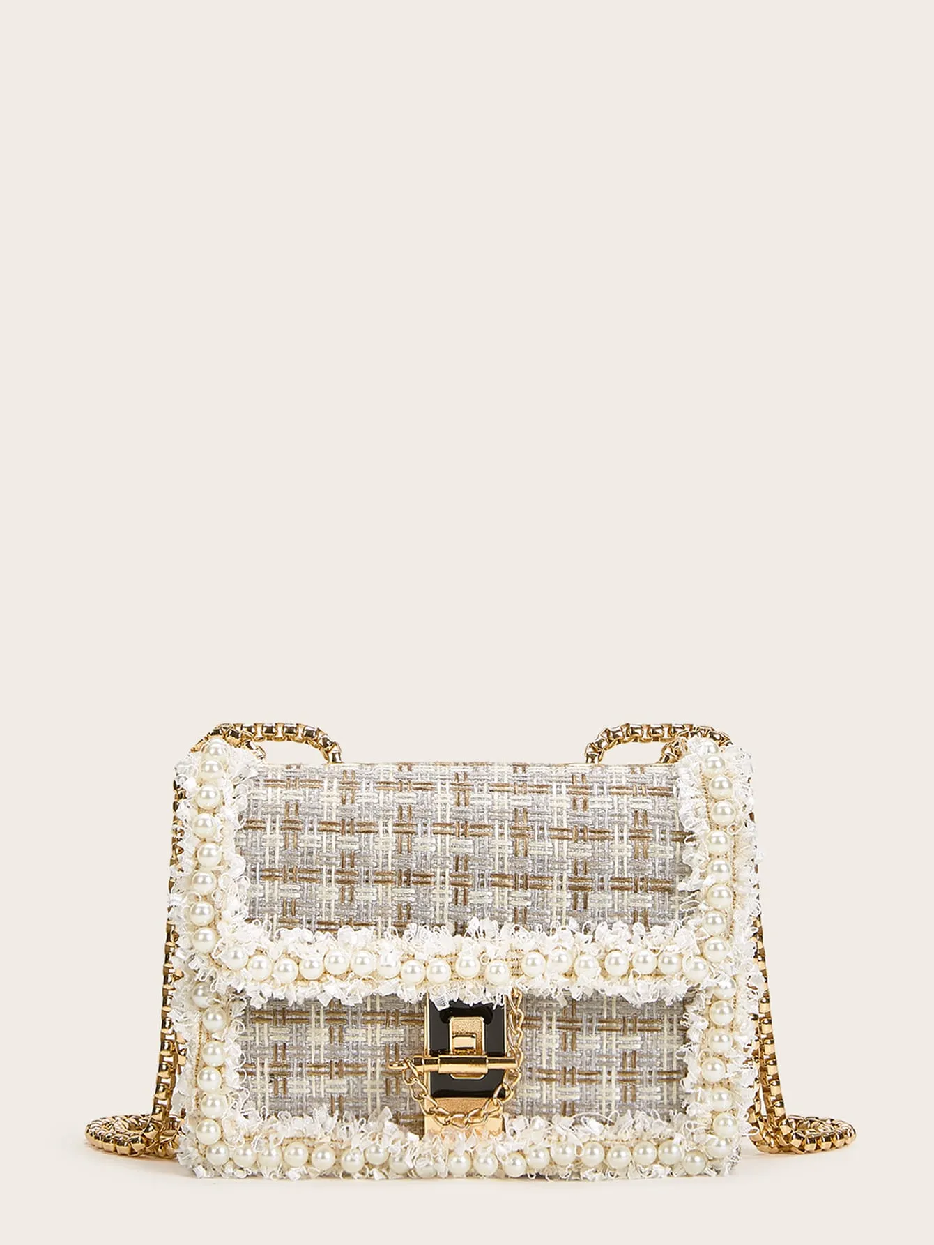 Faux Pearl Decor Tweed Chain Bag - Multicolor- FD ⚡