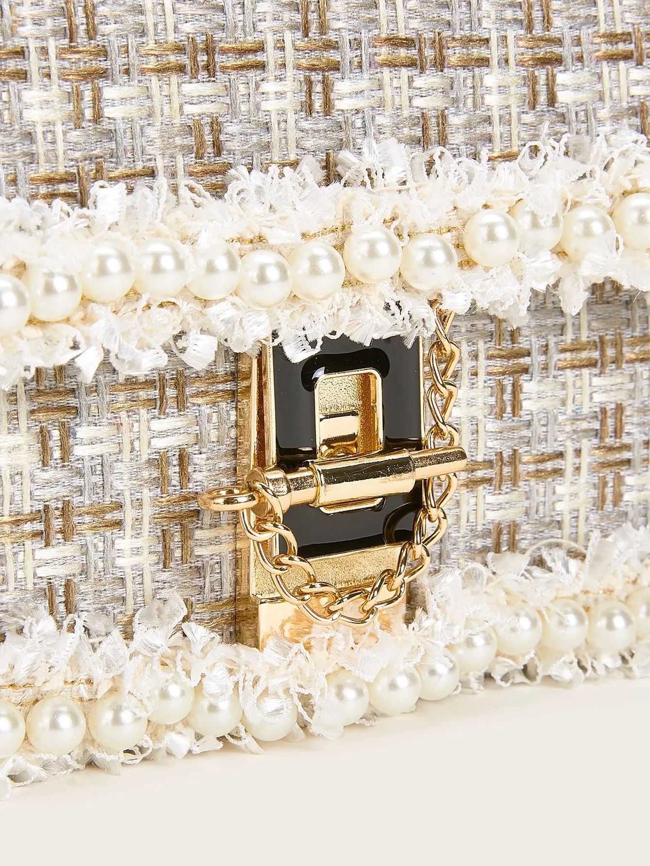 Faux Pearl Decor Tweed Chain Bag - Multicolor- FD ⚡