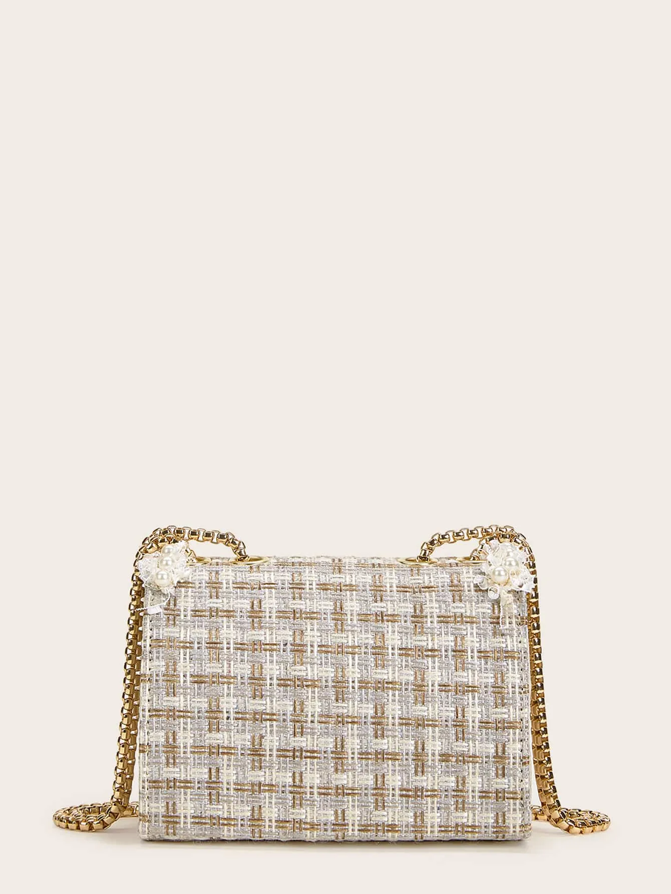 Faux Pearl Decor Tweed Chain Bag - Multicolor- FD ⚡