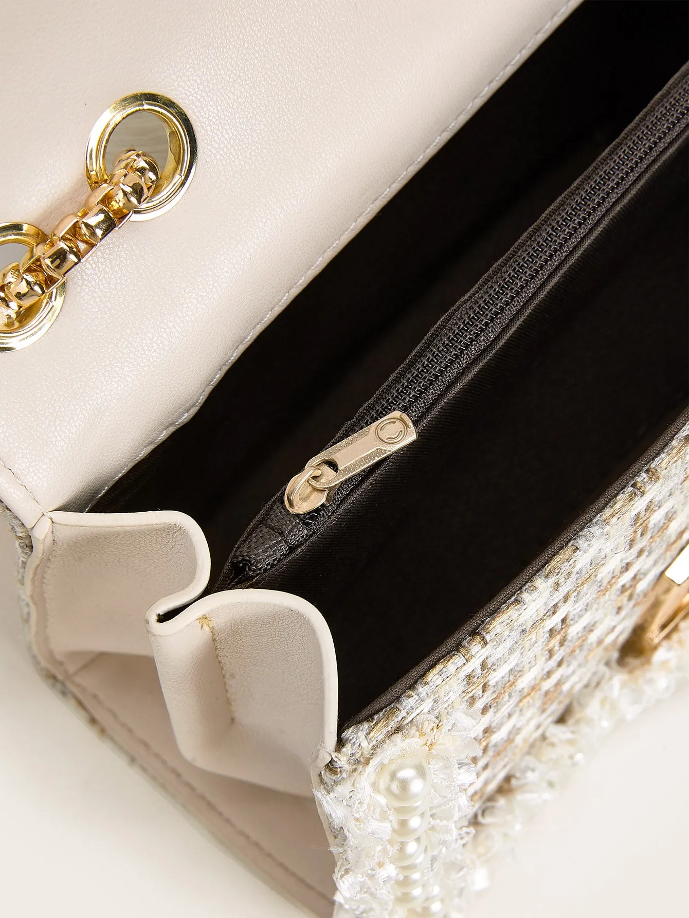 Faux Pearl Decor Tweed Chain Bag - Multicolor- FD ⚡