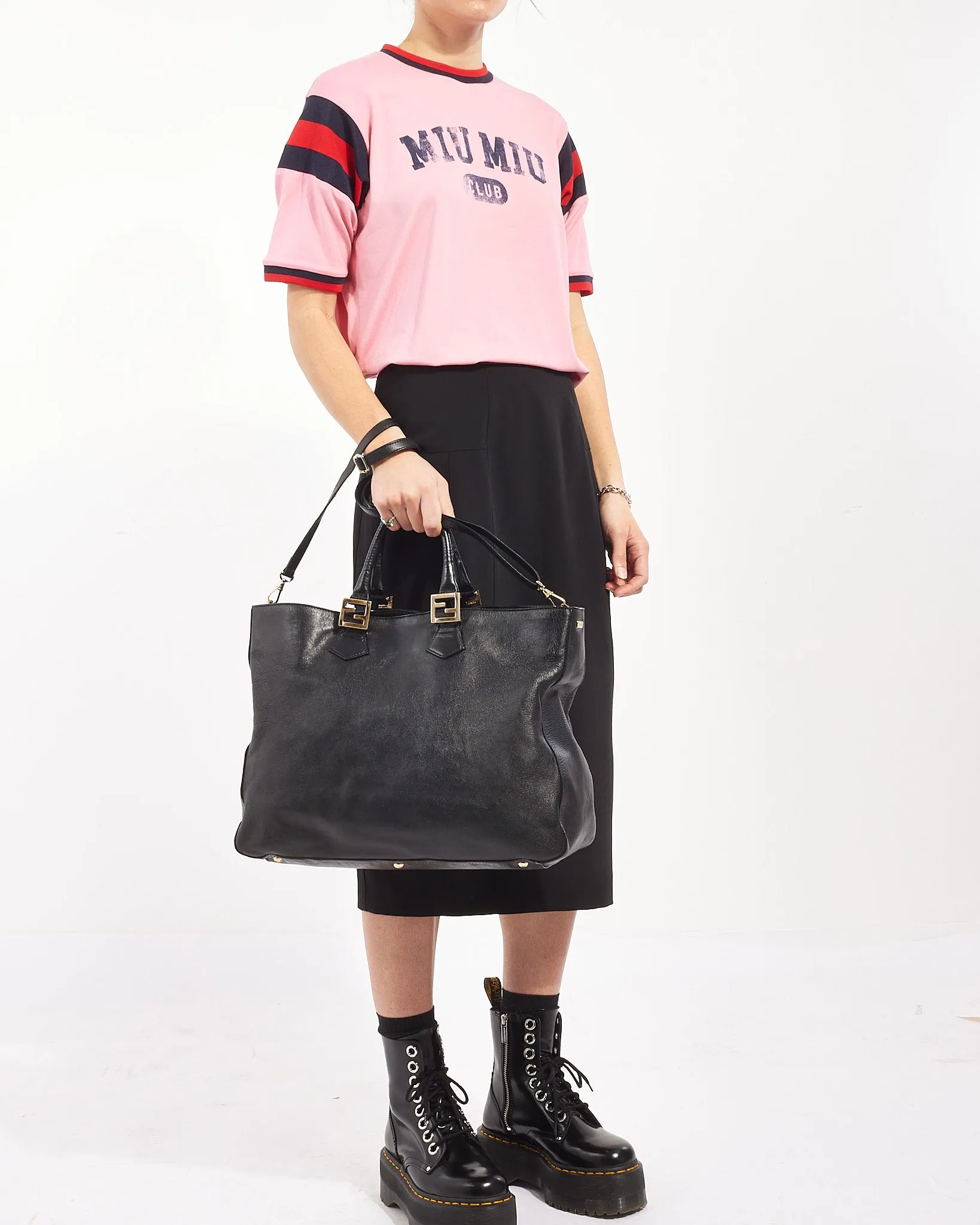 Fendi Black Leather Twins Tote with Strap