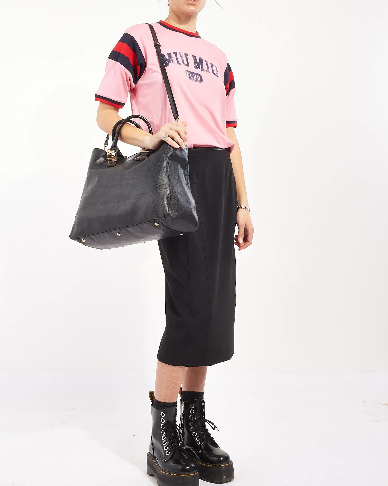 Fendi Black Leather Twins Tote with Strap