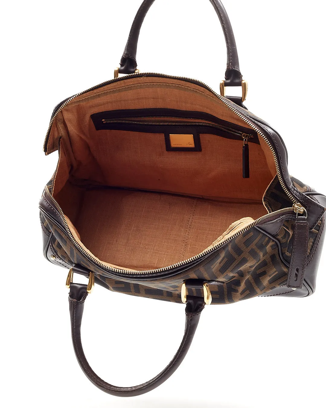 Fendi Brown Zucca Print Leather & Canvas Top Handle Doctor Bag