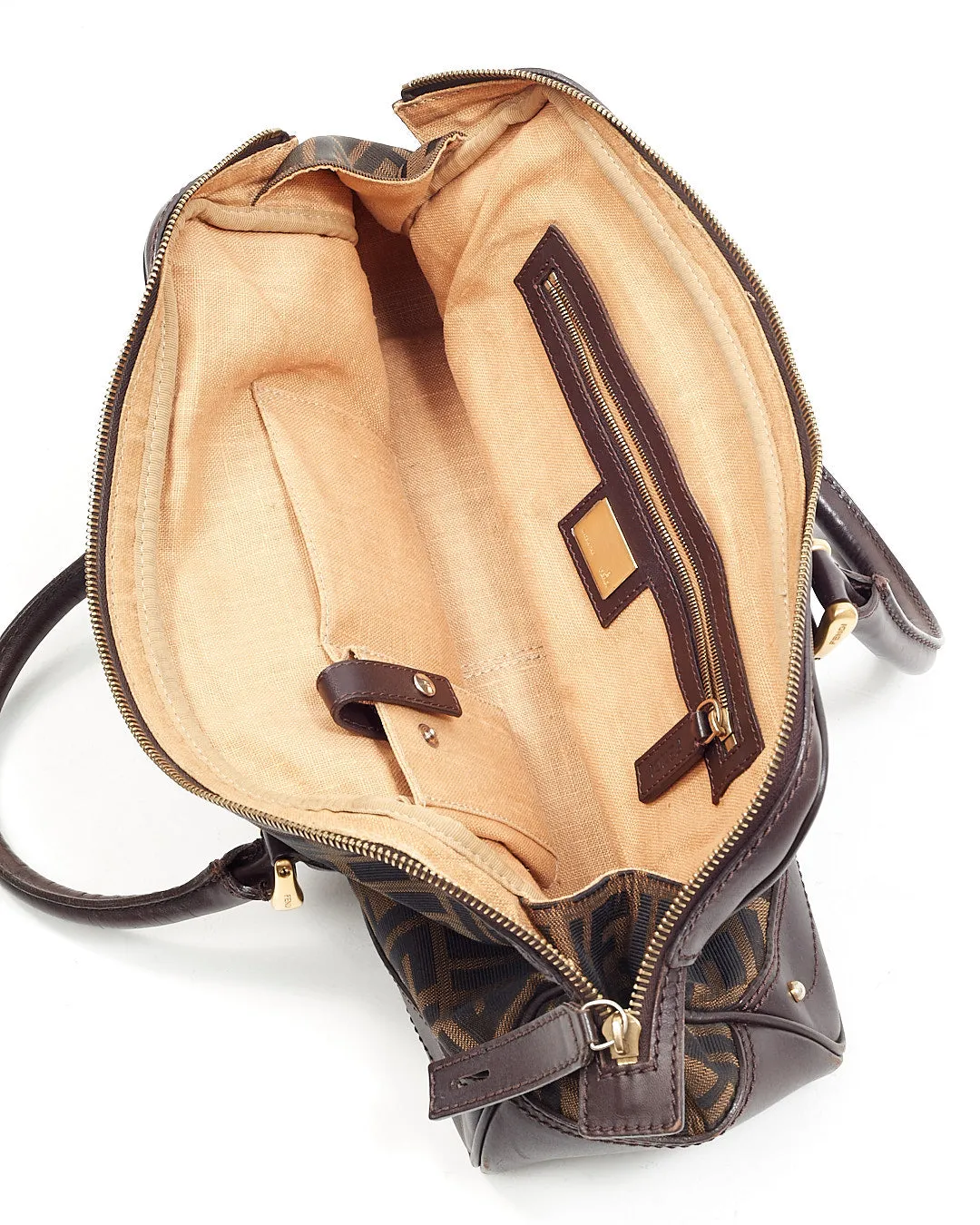Fendi Brown Zucca Print Leather & Canvas Top Handle Doctor Bag