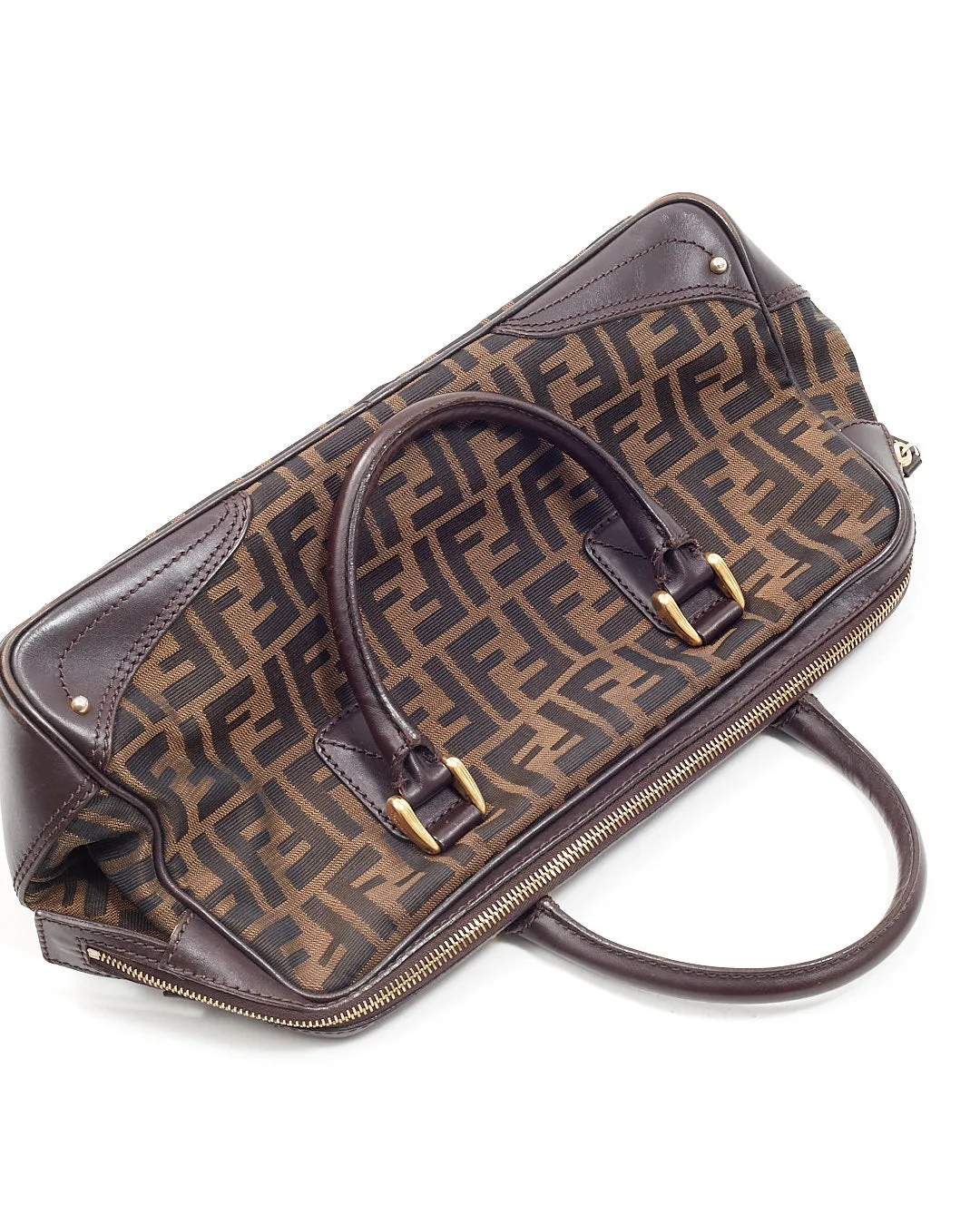 Fendi Brown Zucca Print Leather & Canvas Top Handle Doctor Bag