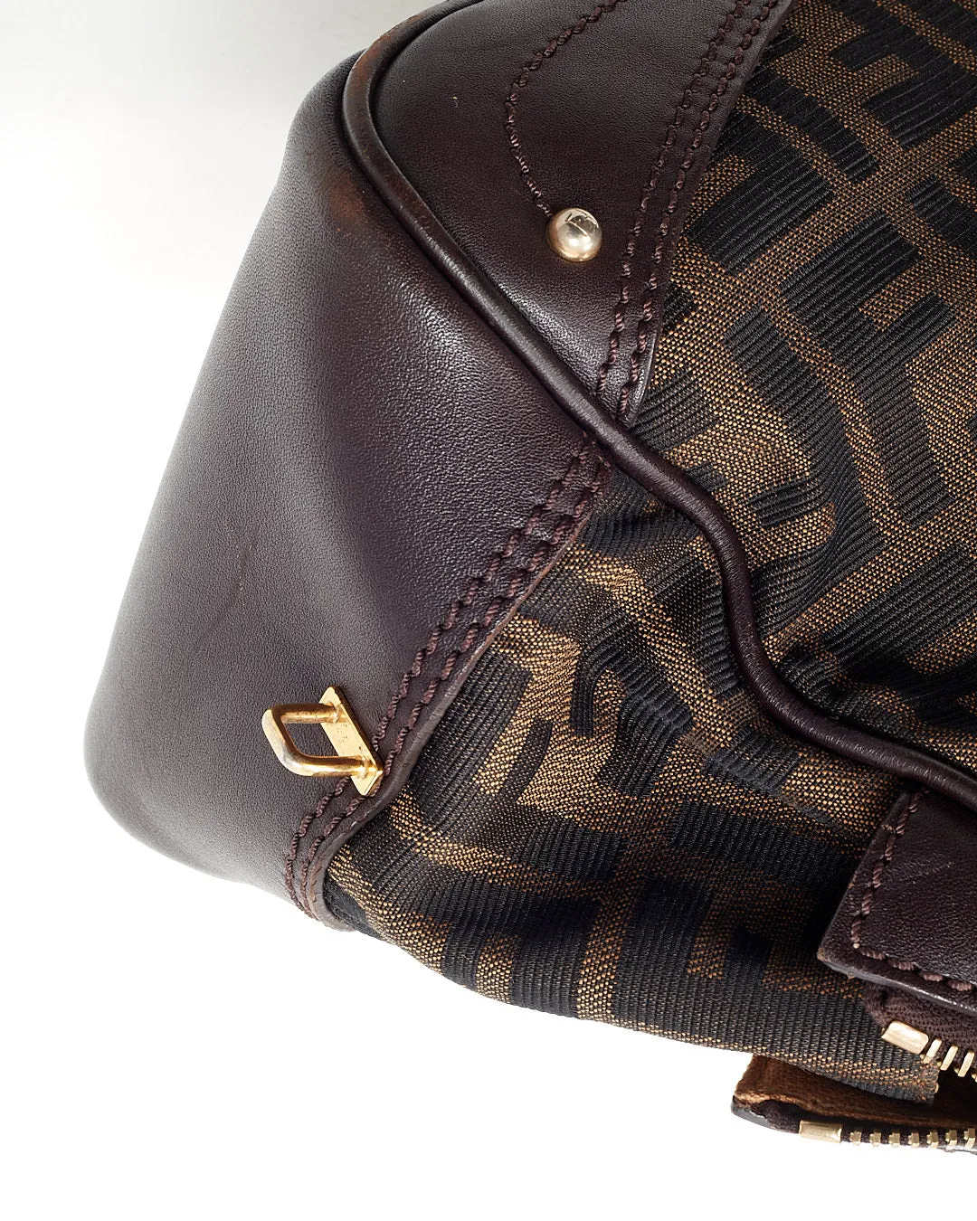 Fendi Brown Zucca Print Leather & Canvas Top Handle Doctor Bag