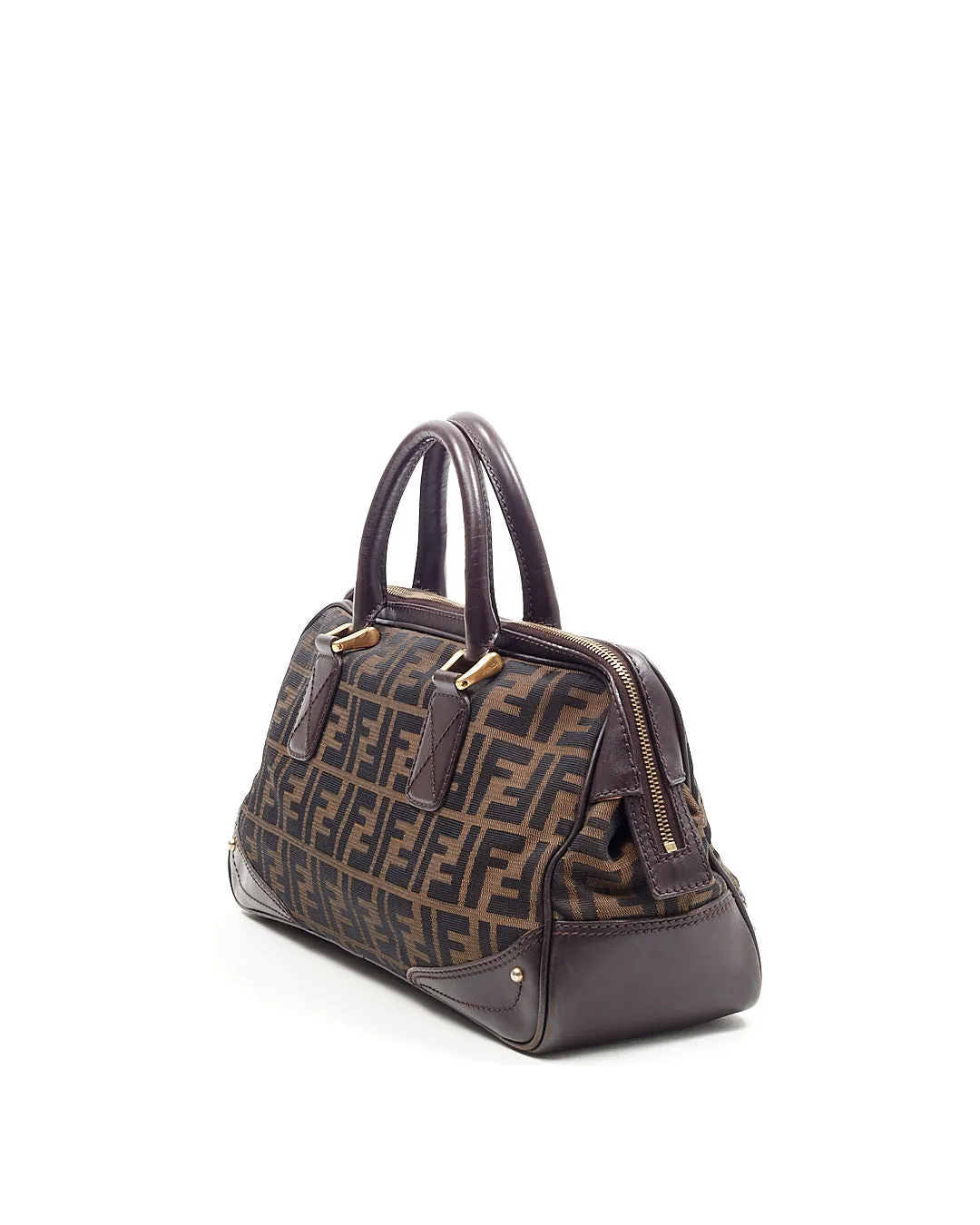 Fendi Brown Zucca Print Leather & Canvas Top Handle Doctor Bag