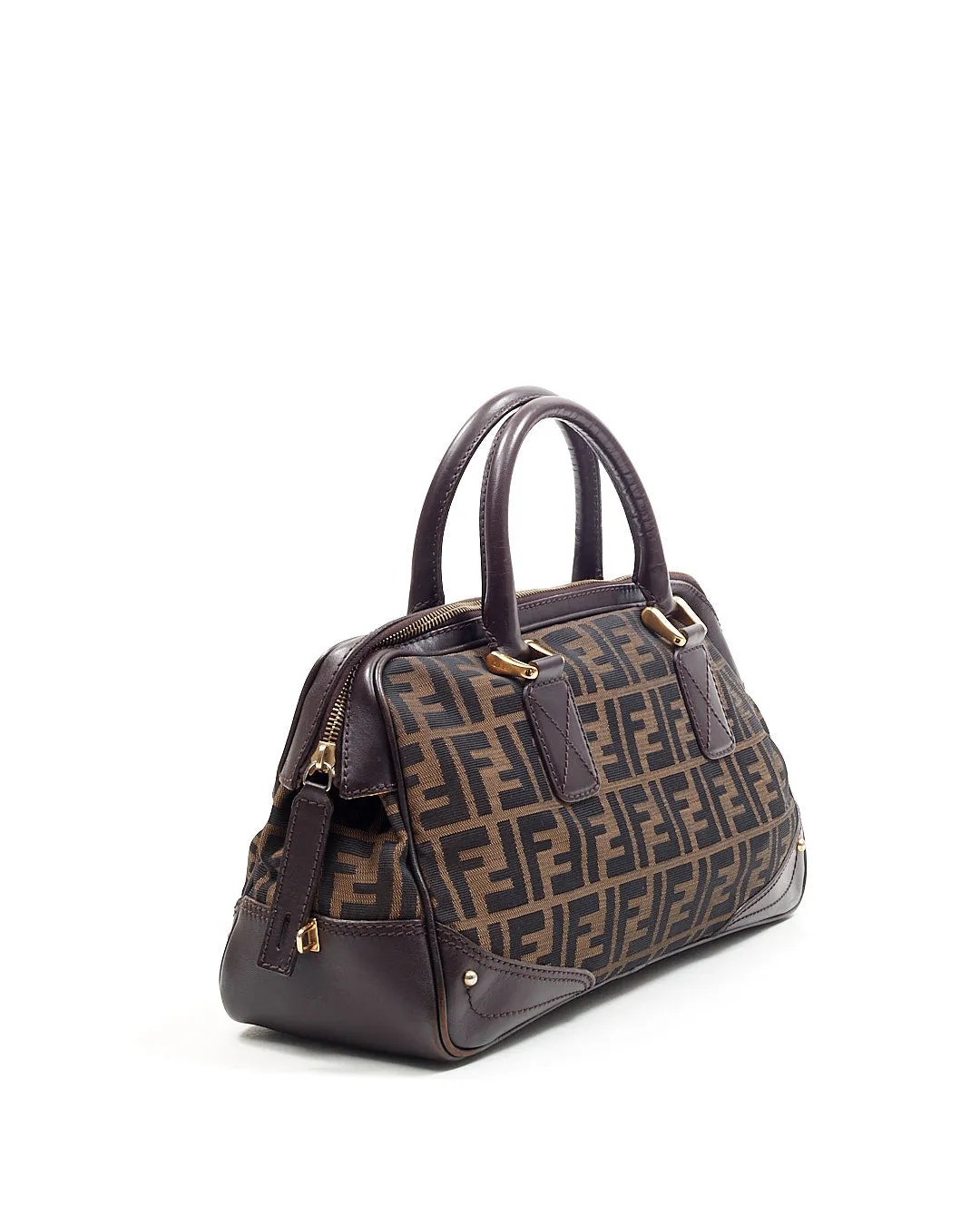 Fendi Brown Zucca Print Leather & Canvas Top Handle Doctor Bag