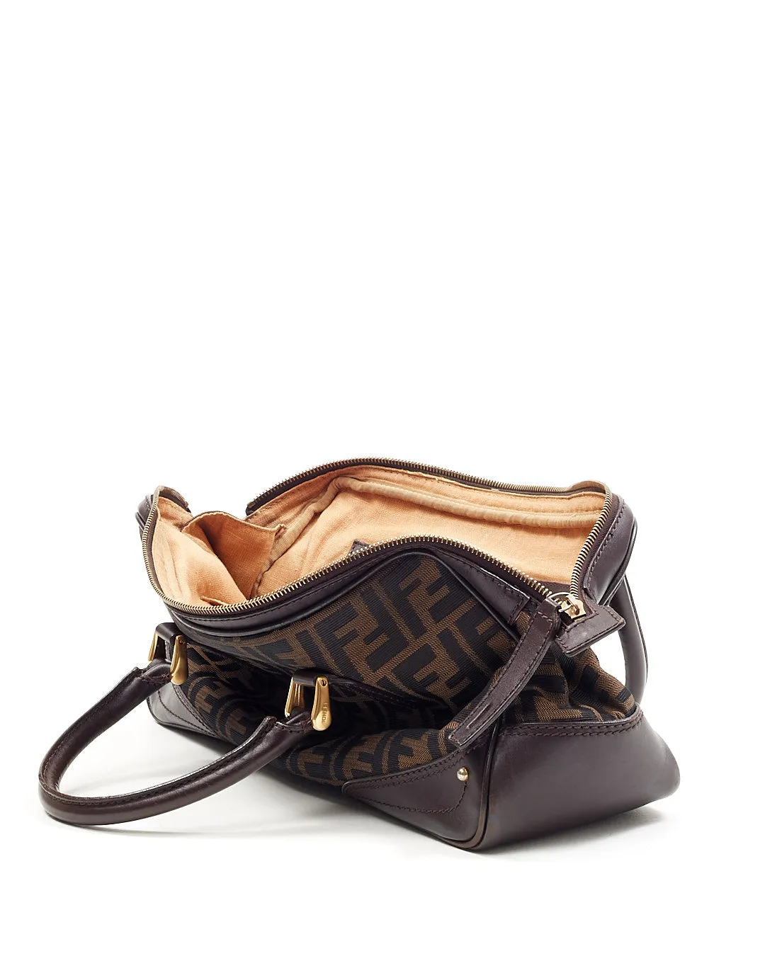 Fendi Brown Zucca Print Leather & Canvas Top Handle Doctor Bag