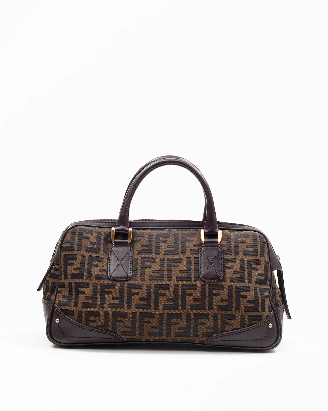 Fendi Brown Zucca Print Leather & Canvas Top Handle Doctor Bag