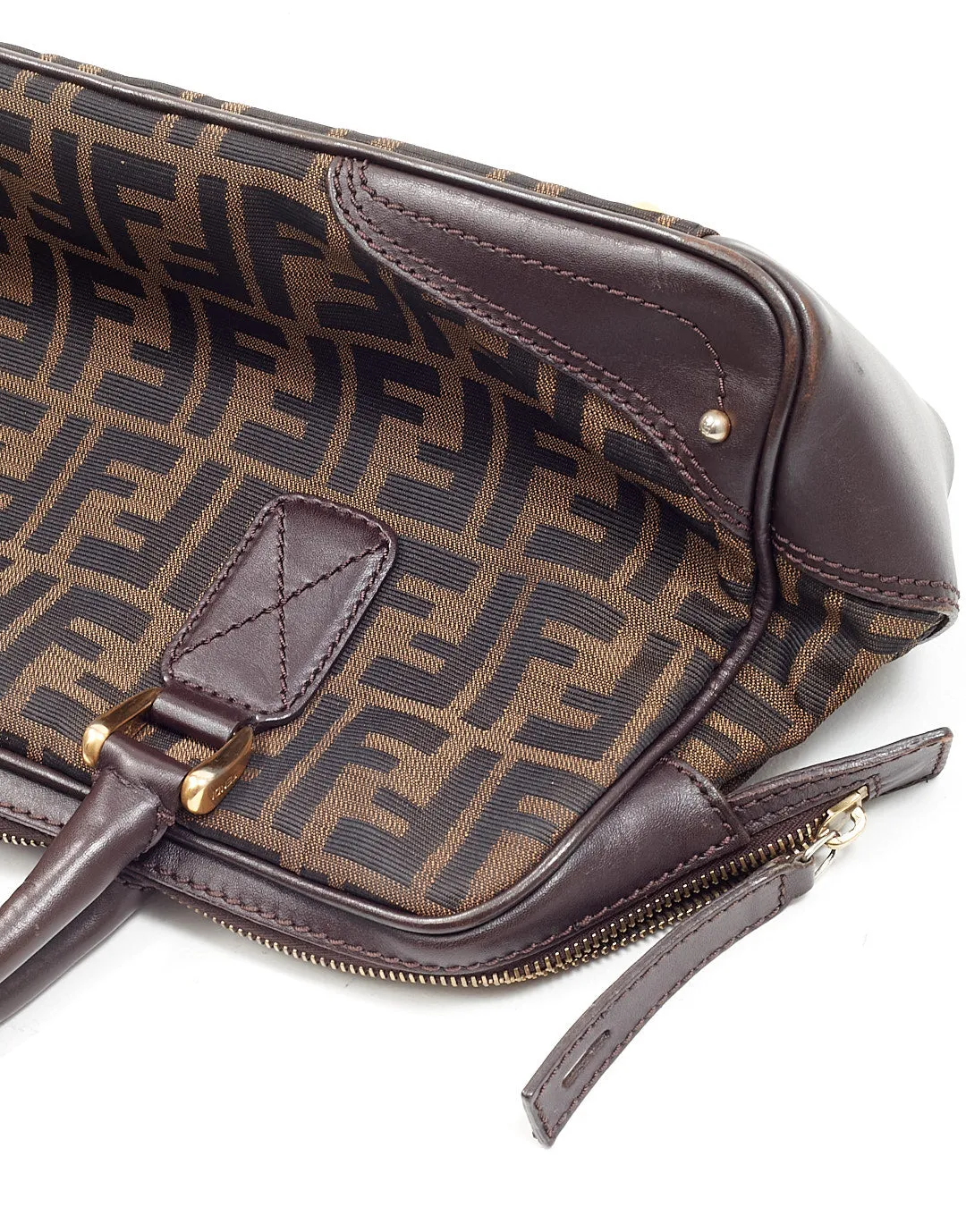 Fendi Brown Zucca Print Leather & Canvas Top Handle Doctor Bag