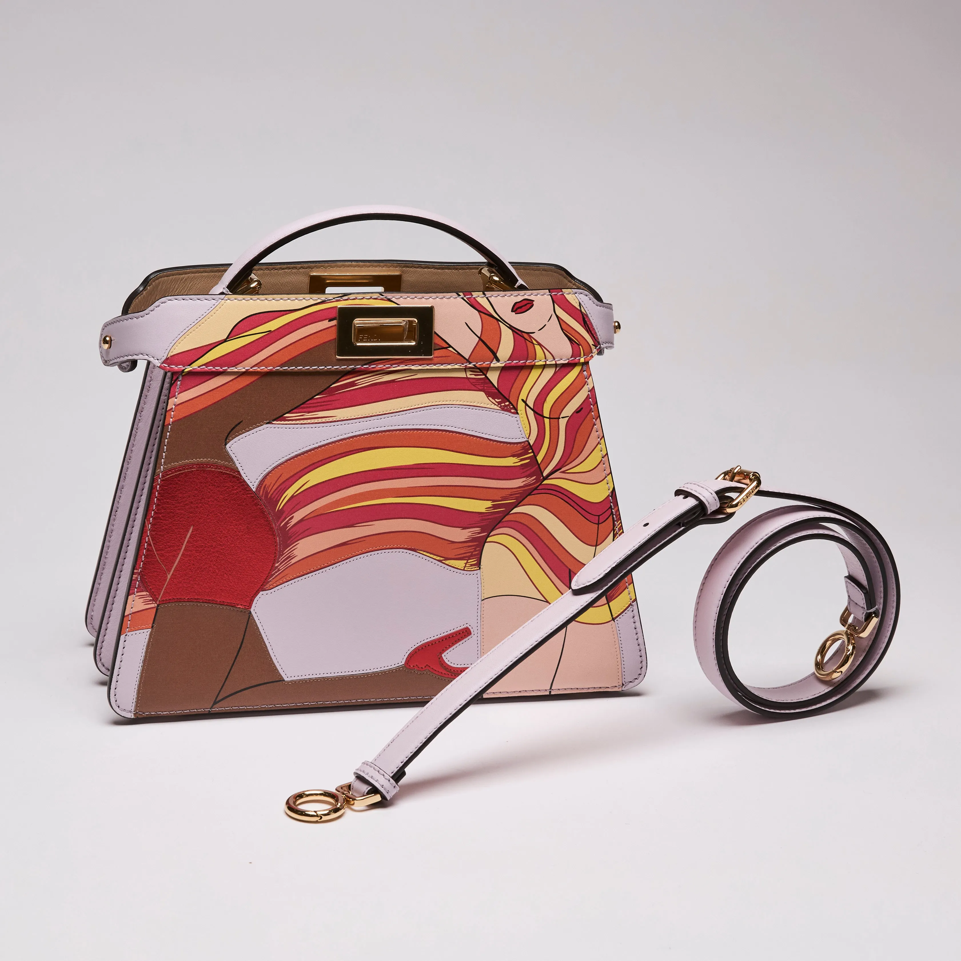 Fendi Limited Vitello Multicolor Seta Shiny Nappa Dancing Girls Inlay Peekaboo