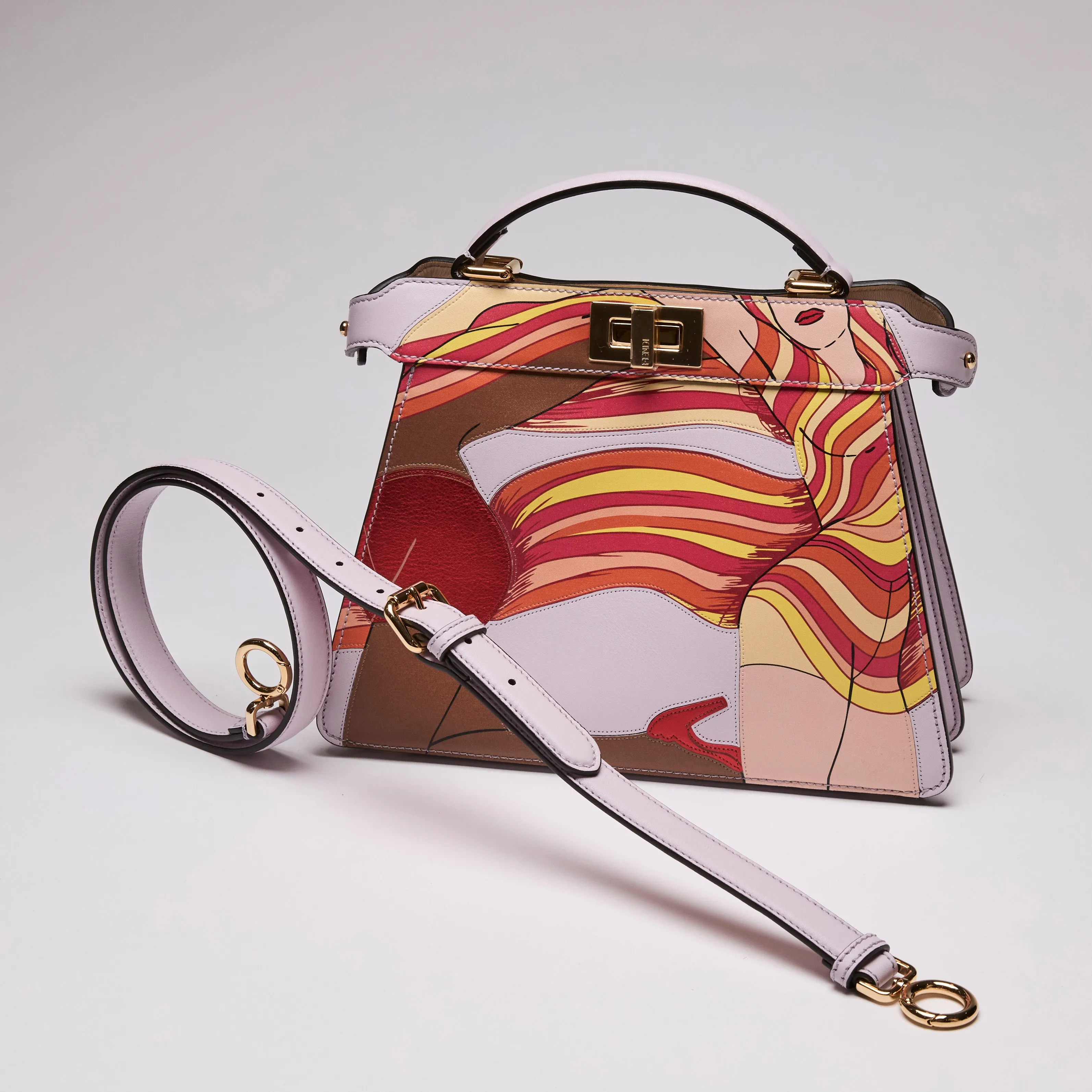 Fendi Limited Vitello Multicolor Seta Shiny Nappa Dancing Girls Inlay Peekaboo