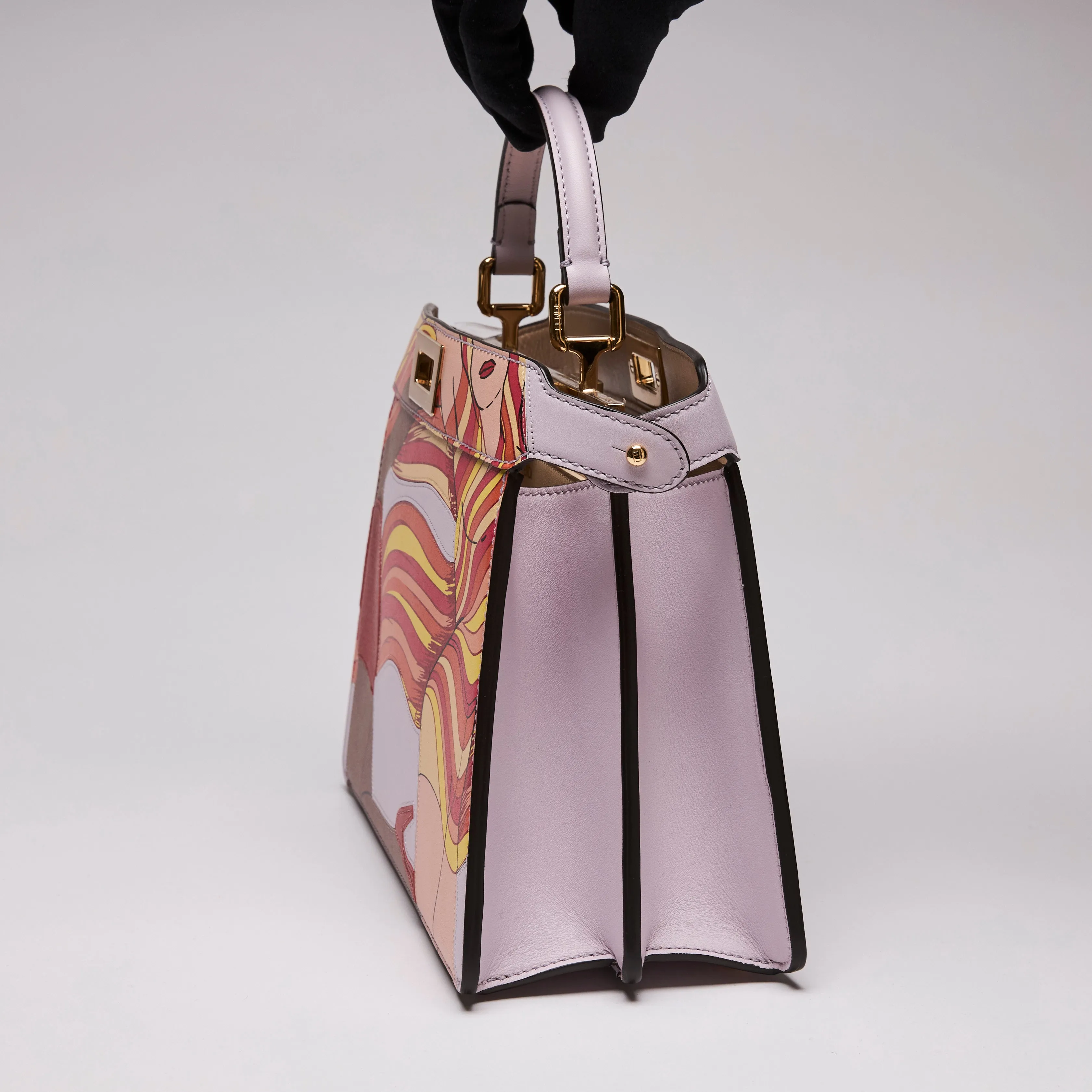 Fendi Limited Vitello Multicolor Seta Shiny Nappa Dancing Girls Inlay Peekaboo