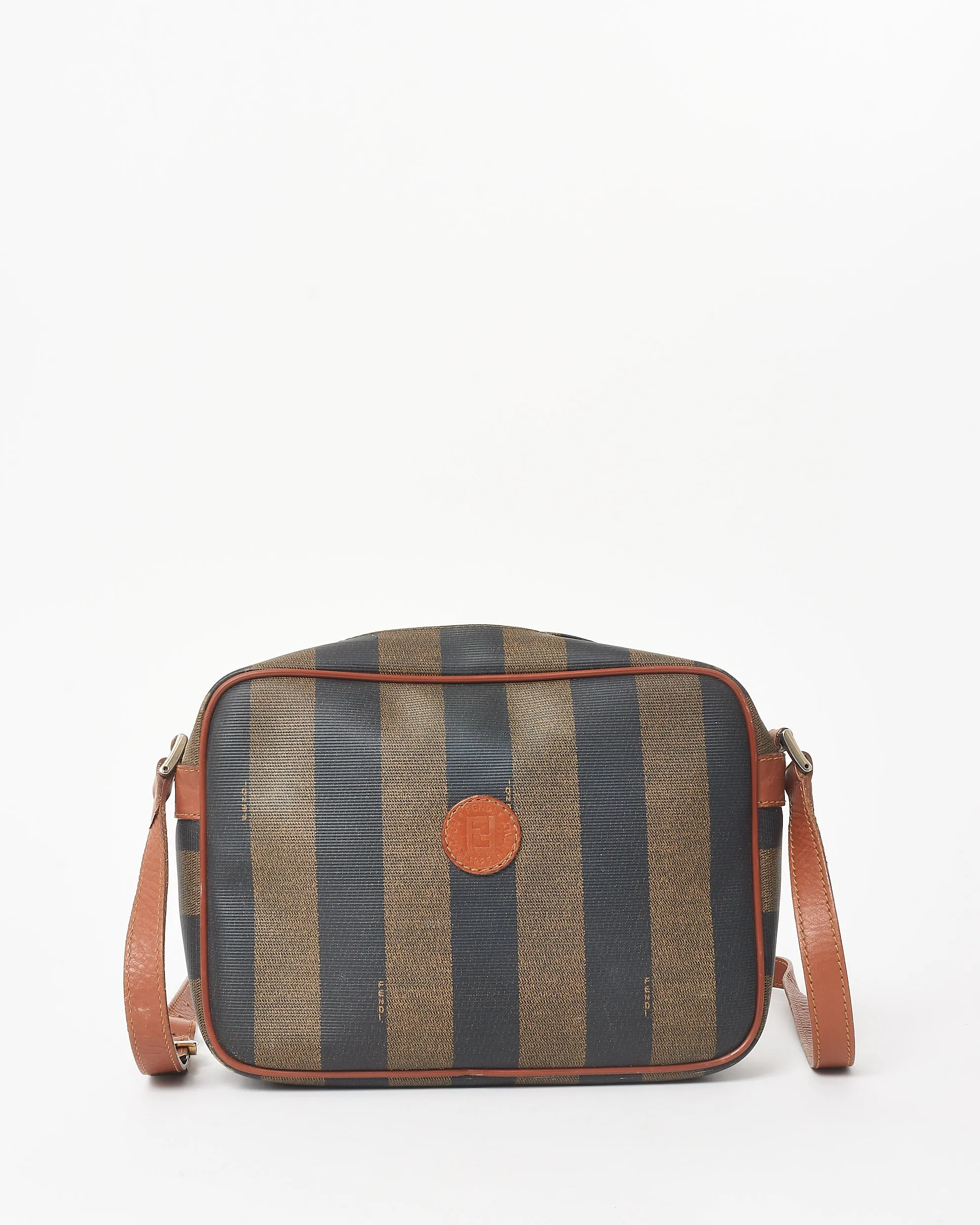 Fendi Vintage Brown & Black Stripe Coated Canvas Crossbody Bag