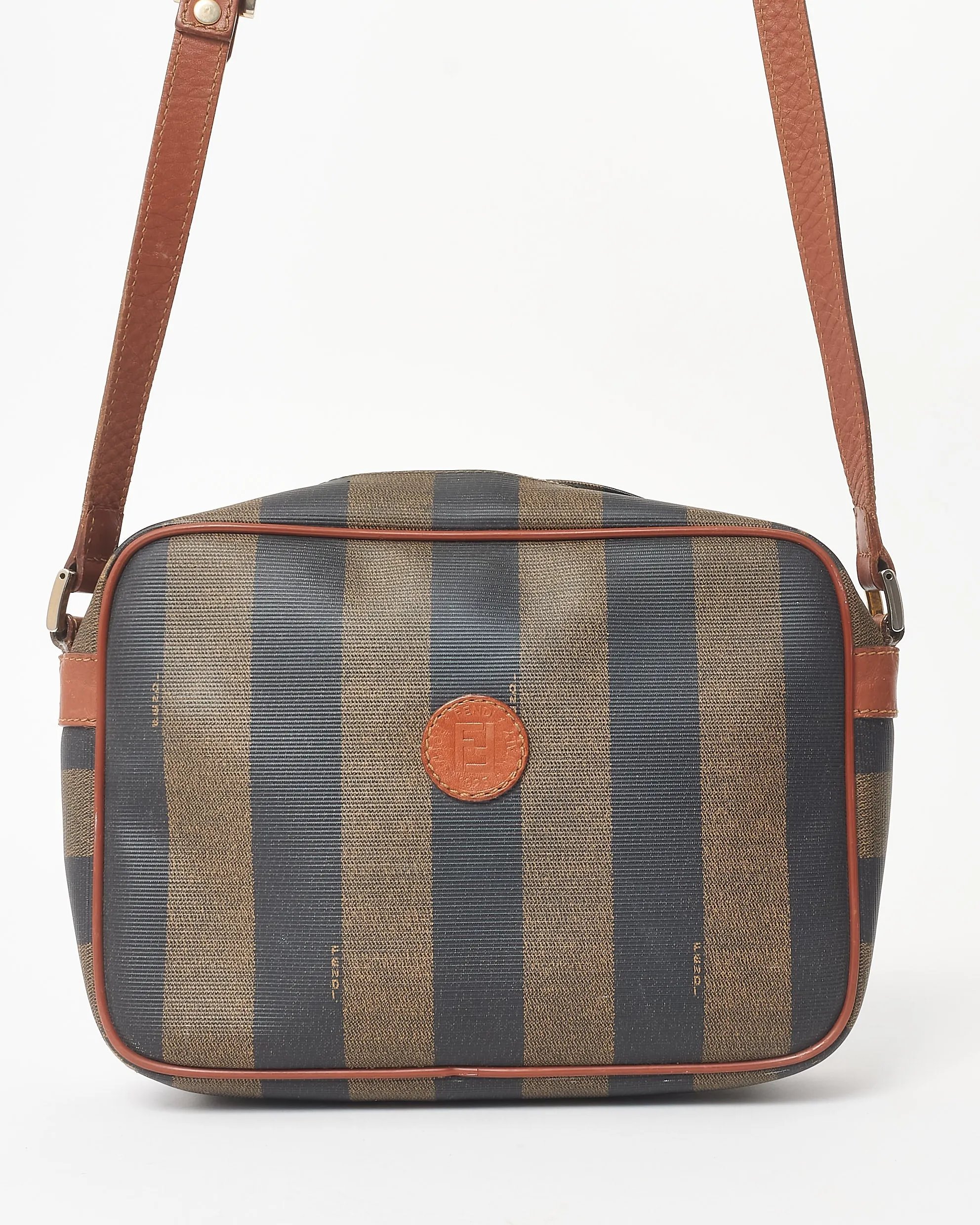 Fendi Vintage Brown & Black Stripe Coated Canvas Crossbody Bag