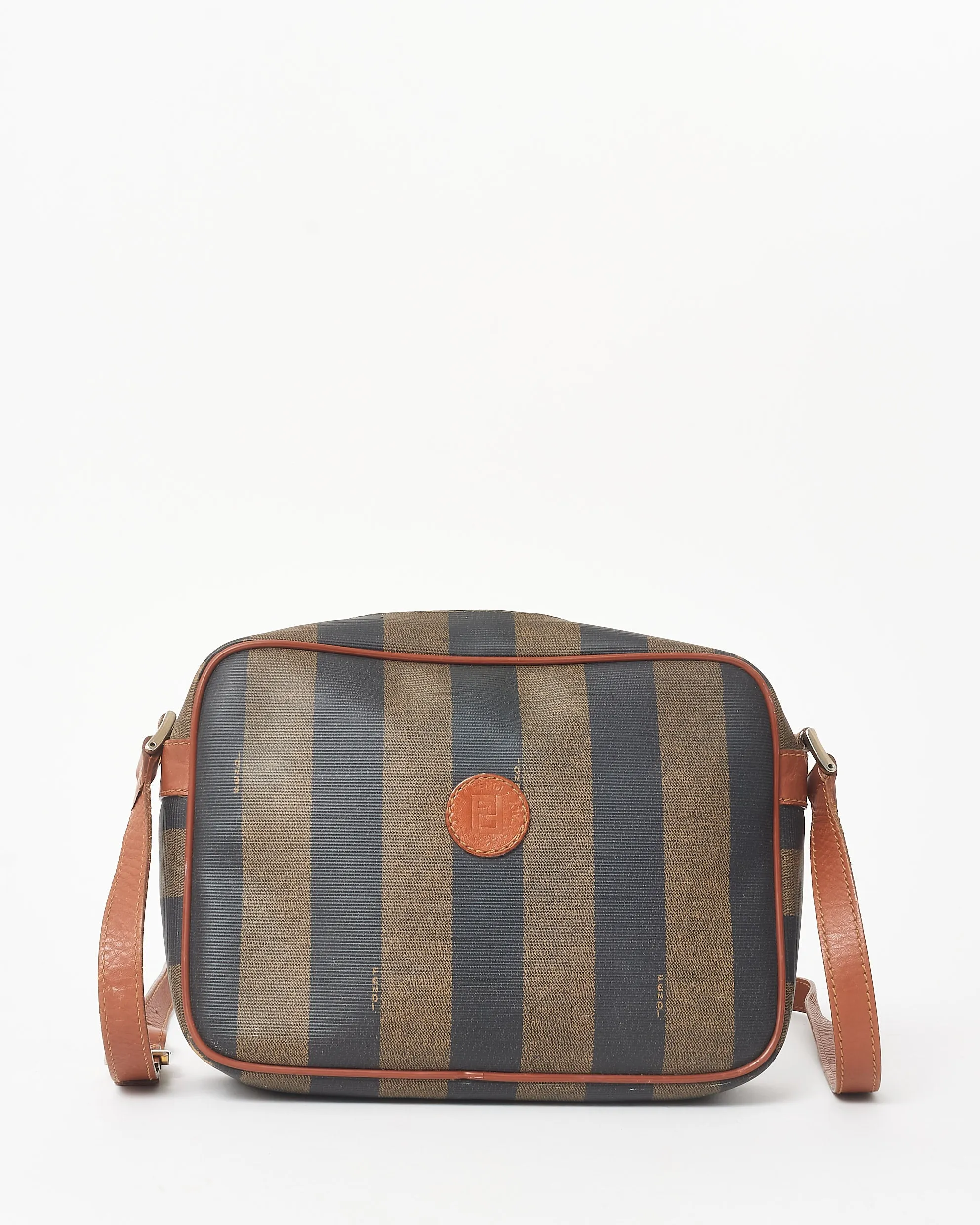 Fendi Vintage Brown & Black Stripe Coated Canvas Crossbody Bag